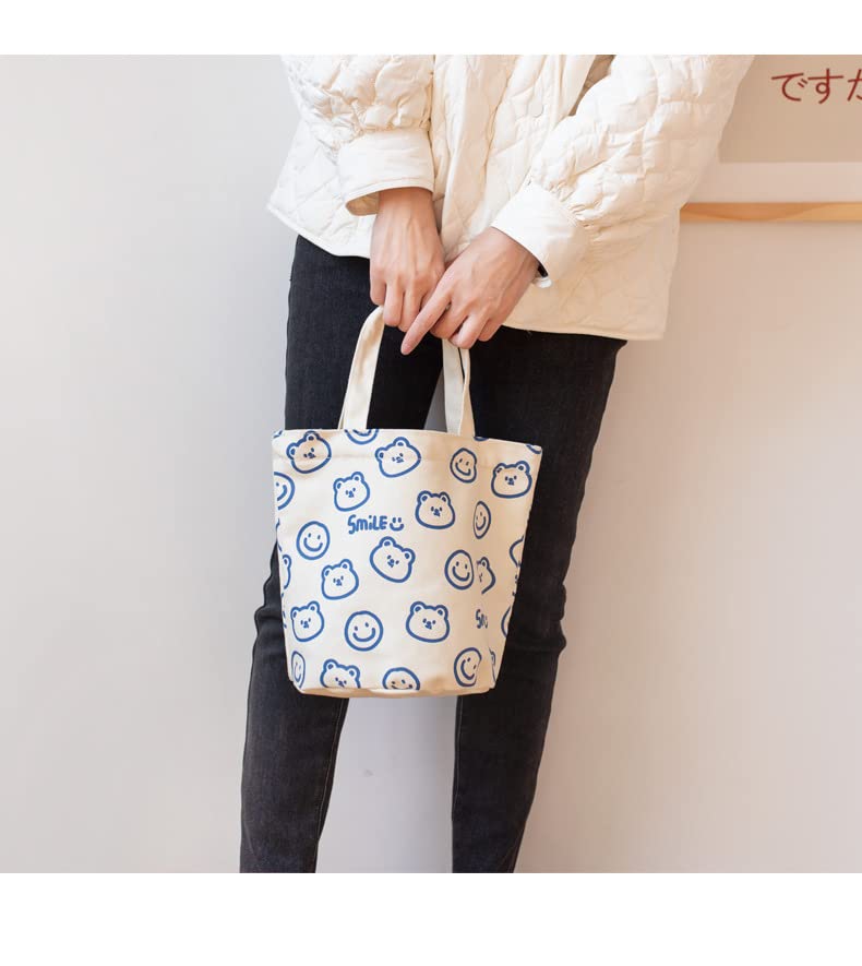 Cute Kawaii Bear Mini Canvas Tote Bag - Y2K Aesthetic Small Shoulder Bag for Women & Girls - Perfect for Grocery Shopping, Beach Trips & Everyday Use