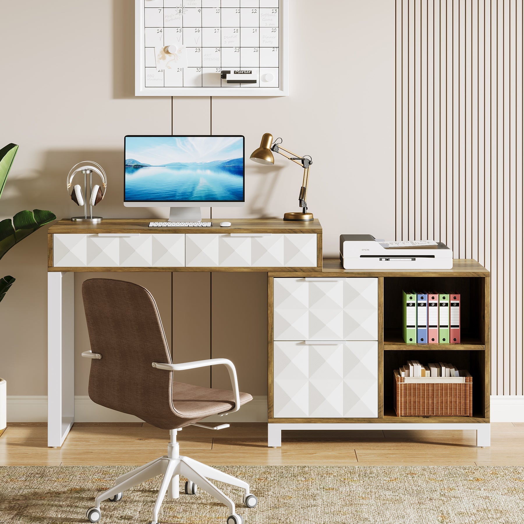 4-Drawer Computer Desk with File Cabinet - Reversible Office Desk for Home & Workspace - Perfect for Small Spaces, Gaming, and Remote Work