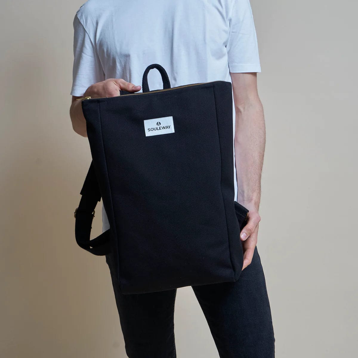 Natural Cotton Canvas Simple Backpack for Women & Men - Lightweight Laptop Backpack with Adjustable Straps | Night Black | Perfect for School, Travel & Daily Commute