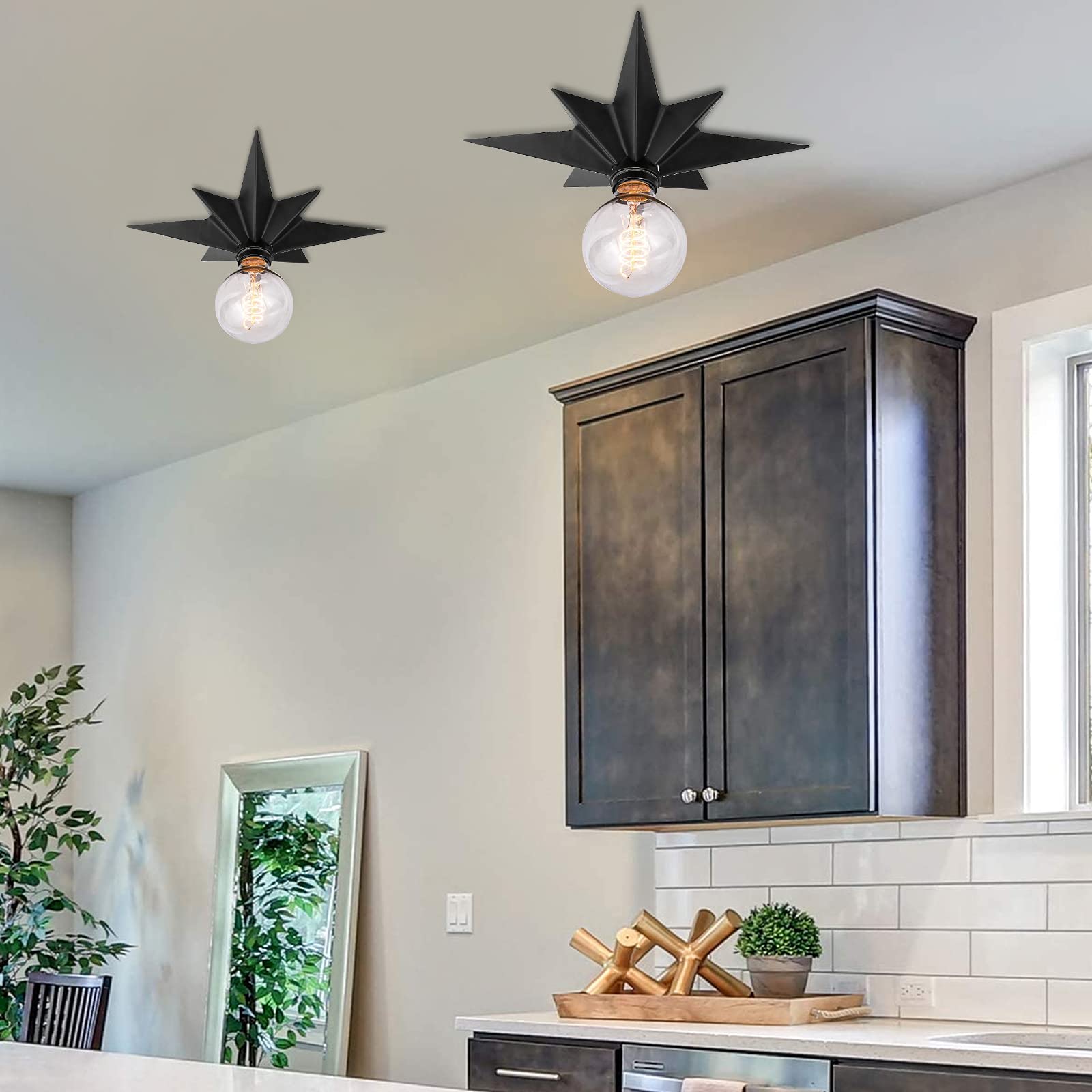 FRIDEKO HOME 2 Pack Black Flush Mount Ceiling Light Fixture - Modern Star Design LED Lighting for Hallway, Kitchen, Bathroom, Bedroom & Laundry Room | Energy Efficient Indoor Ceiling Lights for Home & Office