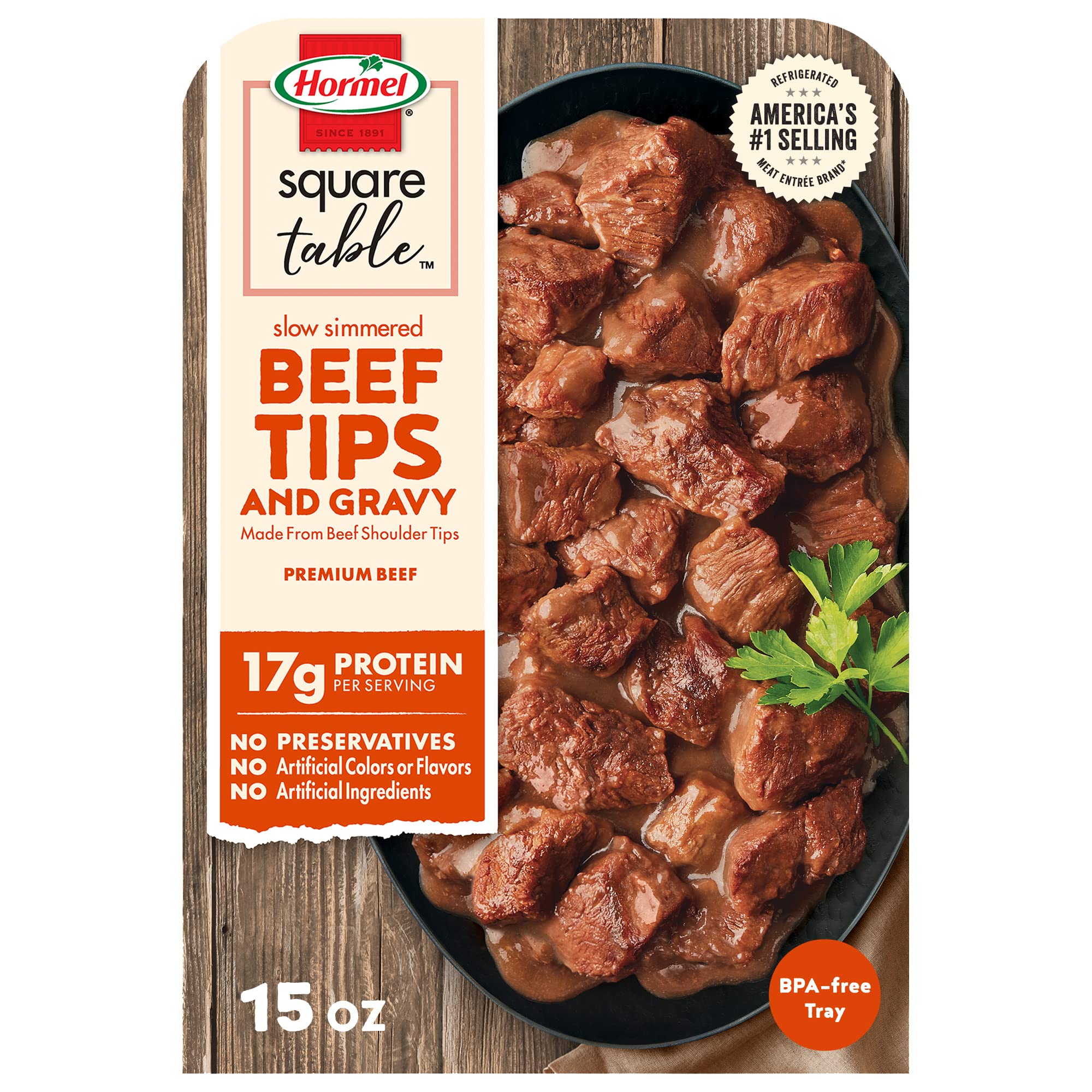 Hormel Slow Simmered Beef Tips & Gravy - Premium Refrigerated Entree (15 Oz) - Tender Beef in Rich Sauce for Quick Meals, Lunches & Family Dinners