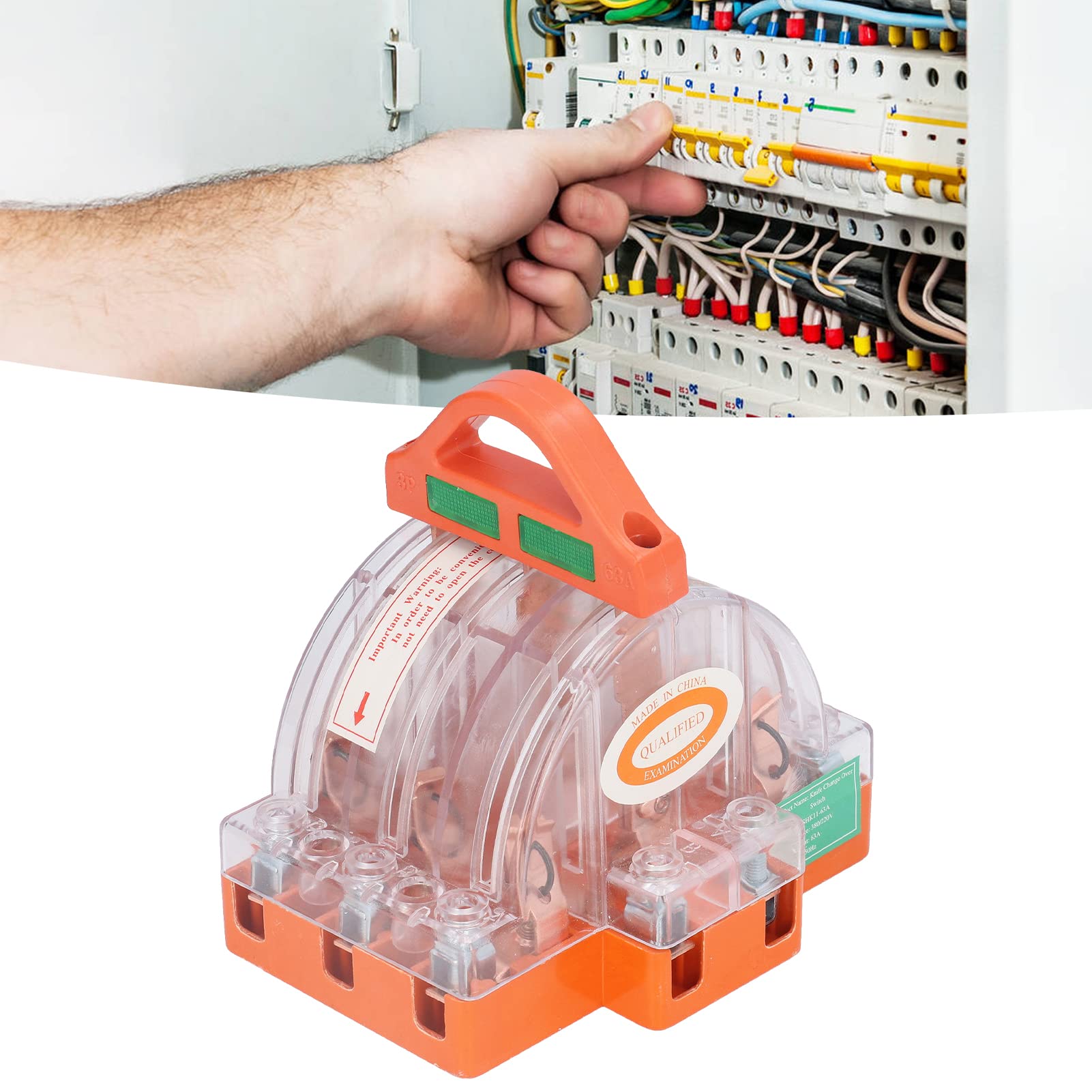 63A AC380V 3 Pole Disconnect Knife Switch with LED Indicator - Transparent Safety Switch for Generator & Power Supply Control - Industrial Electrical Safety Equipment for Power Distribution & Emergency Shutoff
