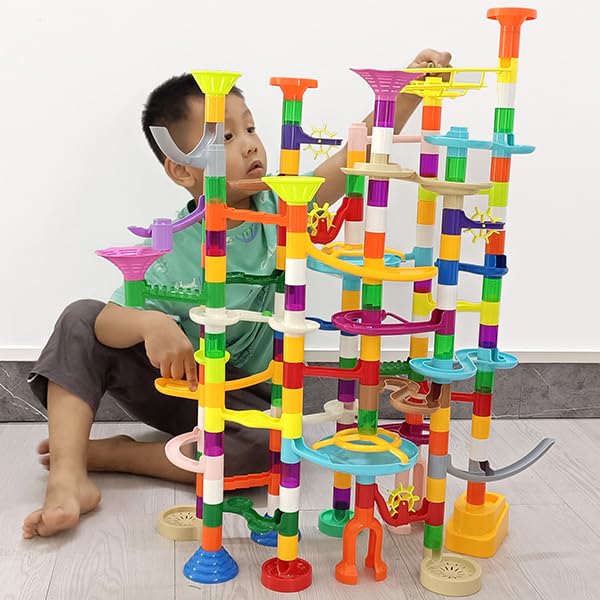 200Pcs Marble Run Maze Game Construction Building Toy Set - 30 Glow in Dark Plastic Marbles, STEAM Educational Race Track for Kids | Perfect for Birthday Gifts, Classroom STEM Activities & Family Game Nights