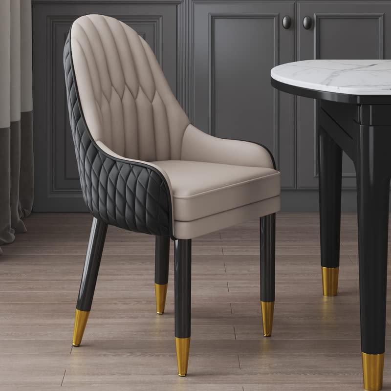Modern Scandinavian Style Upholstered Leather Dining Chair - Parsons Back Wooden Armchair for Indoor Dining Room (Khaki-Black) | Perfect for Home, Restaurant & Office Use