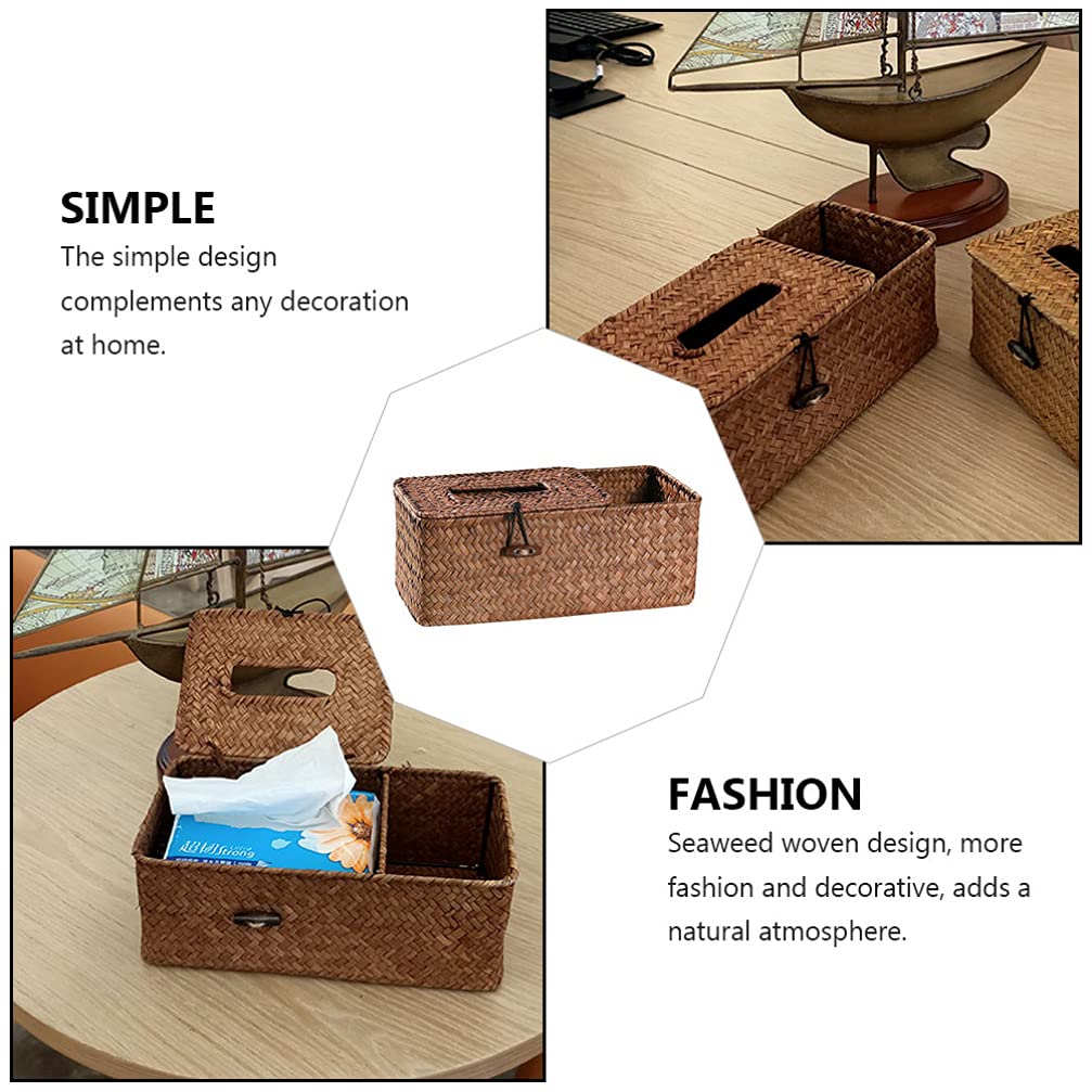 Cabilock Rattan Storage Basket with Lid - Farmhouse Woven Tissue Holder for Office Desk, Car, and Home Decor | Perfect for Napkins, Straws, and Wedding Decorations