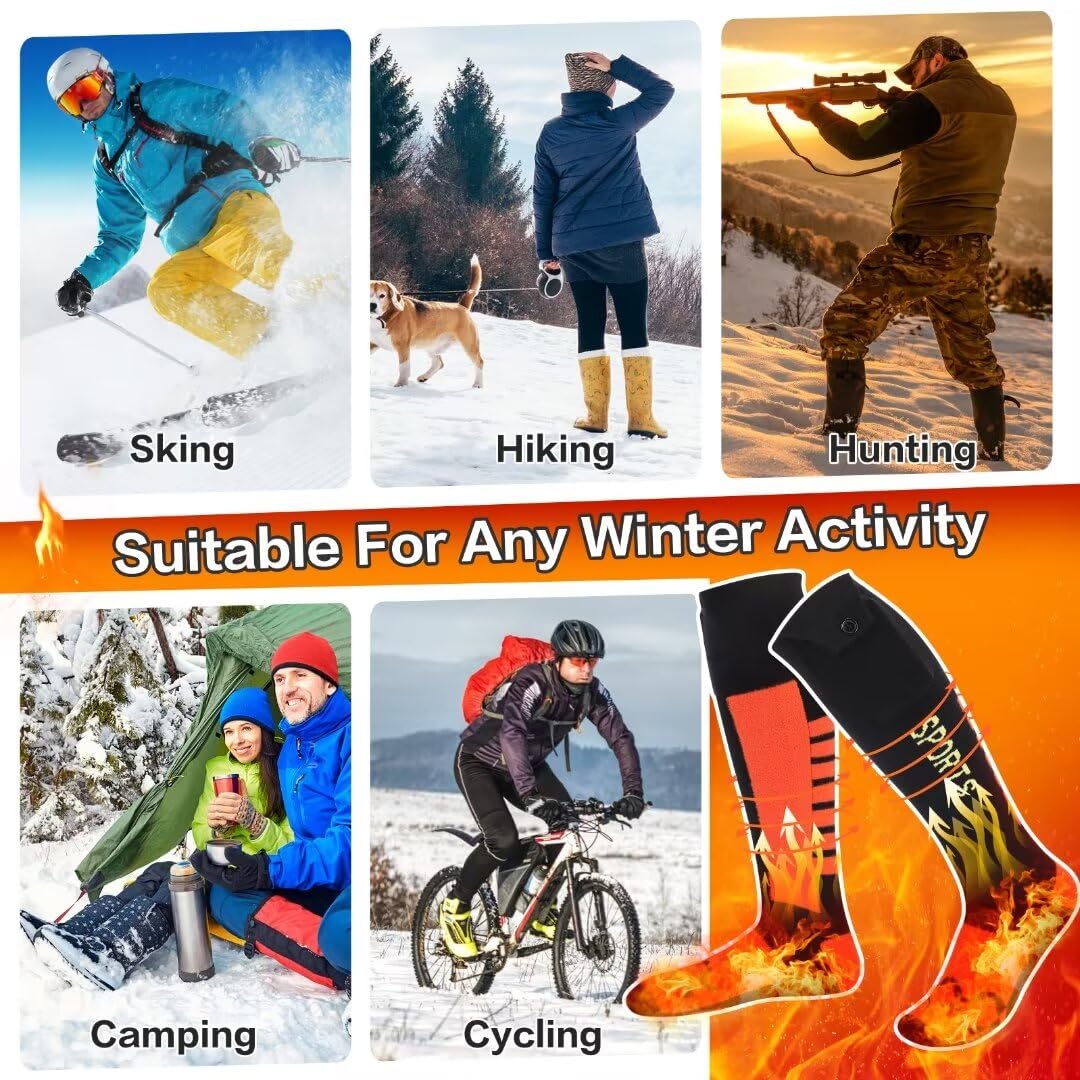Rechargeable 5000mAh Electric Heated Socks for Men & Women with APP Control - Washable Foot Warmers for Hiking, Riding, Camping, Skiing & Outdoor Winter Activities