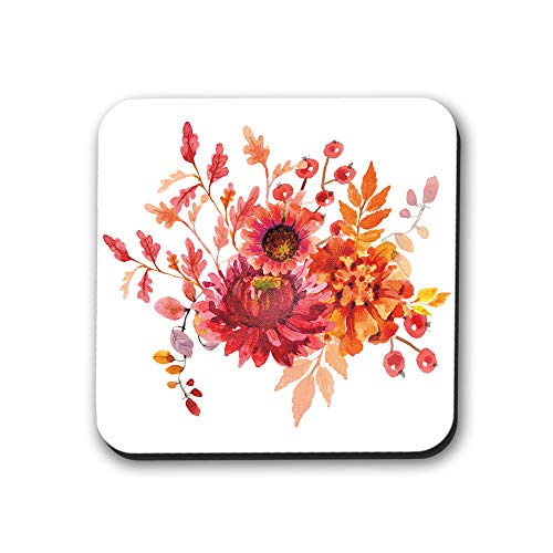 Vibrant Orange Flower Coasters Set of 6 - Non-Slip Absorbent Drink Coasters for Coffee, Wine & Beverages - Perfect for Home, Office & Party Decor