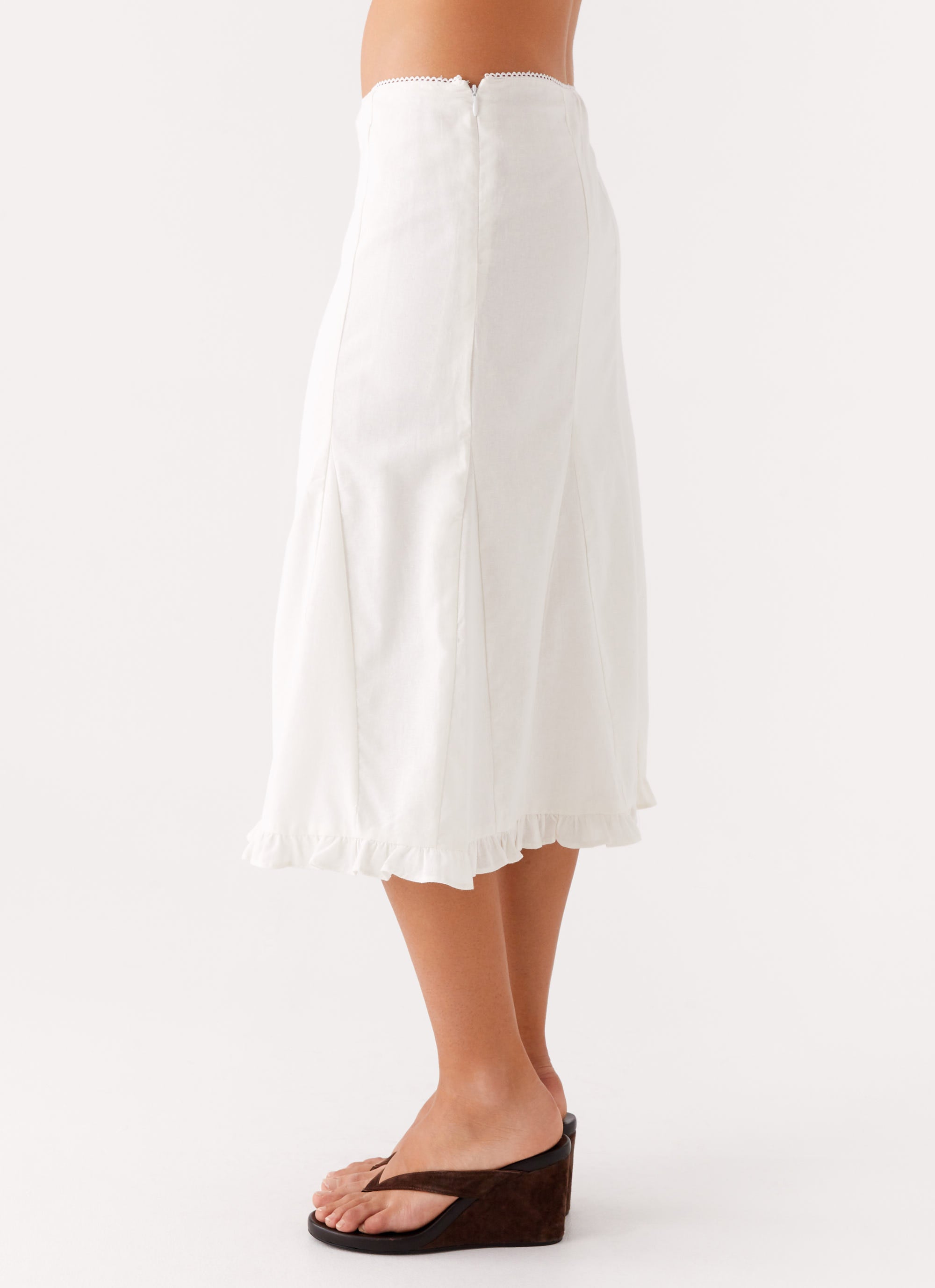 Elegant Alec Midi Skirt for Women - Classic White Flowy Knee-Length Skirt | Perfect for Office, Date Night & Summer Outfits