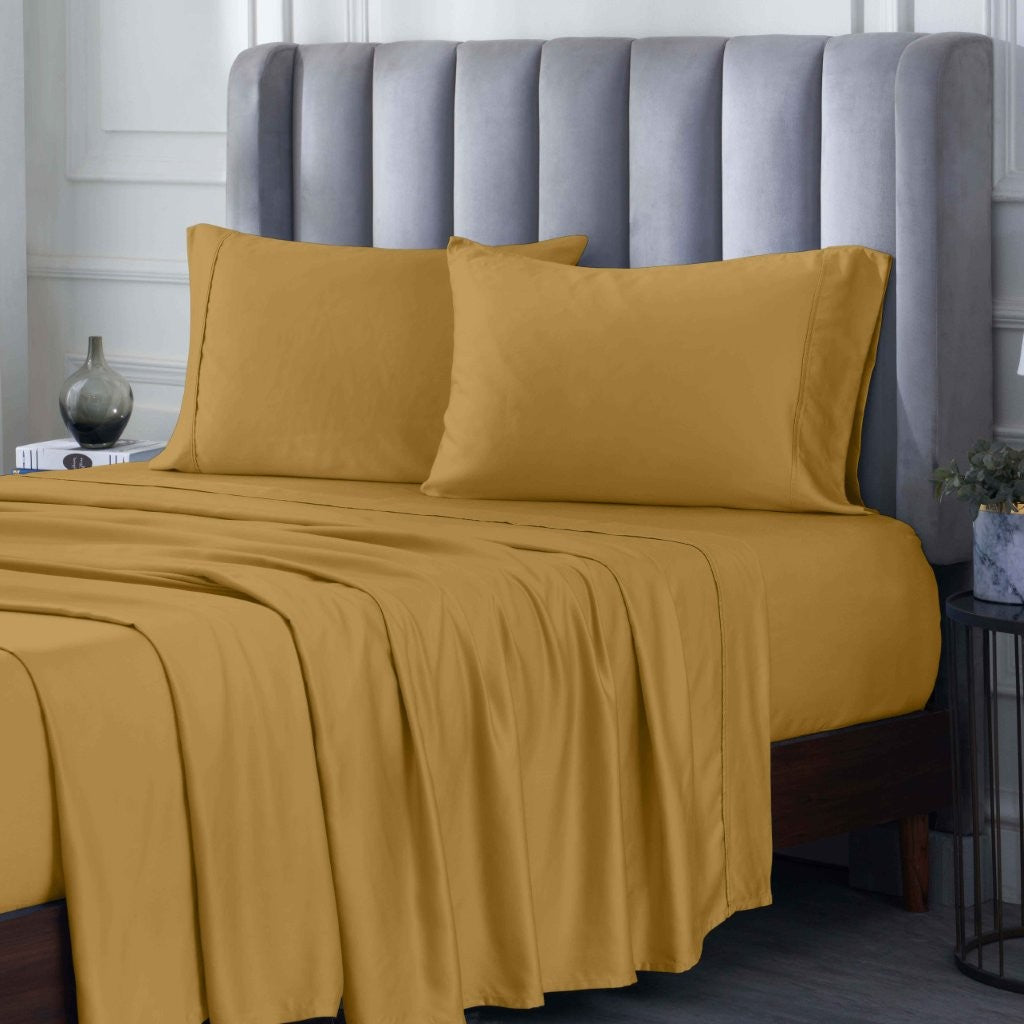 300 Thread Count Rayon From Bamboo Solid Deep Pocket Sheet Set - Ultra Soft & Breathable Bed Sheets for Queen Size Mattress - Perfect for All-Season Comfort & Luxury Bedroom Decor