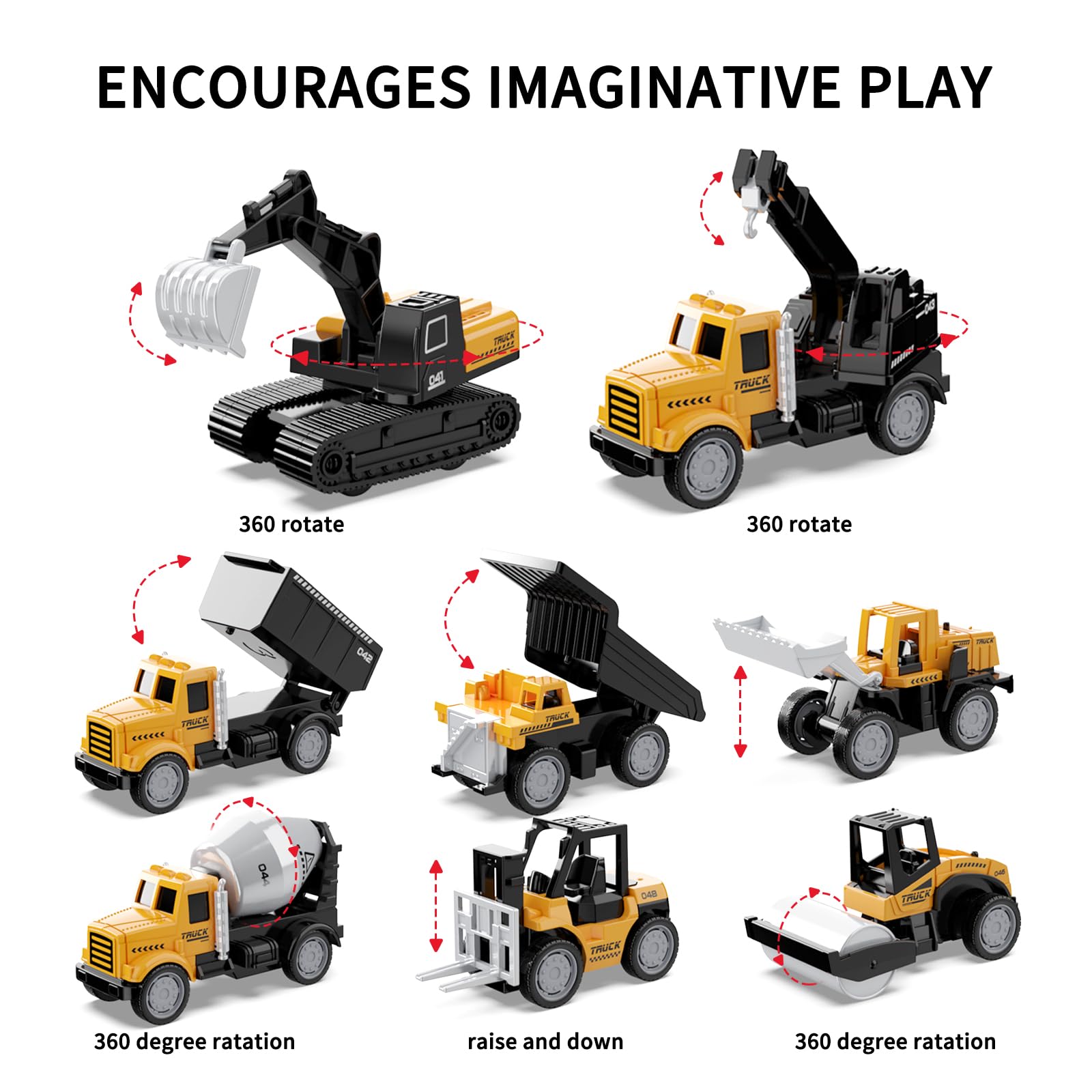 HONGTUO 8Pcs Mini Die-Cast Construction Vehicle Toys Set - Excavator, Mixer Truck, Bulldozer, Forklift & Dump Truck - Pull Back Action Cars for Toddlers & Kids (Boys & Girls) | Perfect for Pretend Play, Birthday Gifts & Early Learning Development