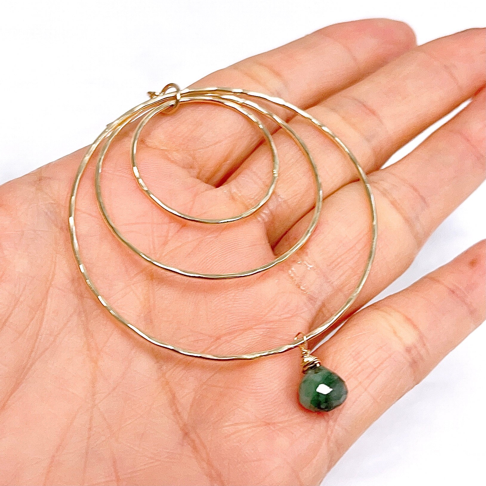 Emerald Green Hoop Earrings for Women - 14K Gold Plated Dangle Earrings (E612) | Elegant Jewelry Gift for Birthday, Anniversary & Special Occasions