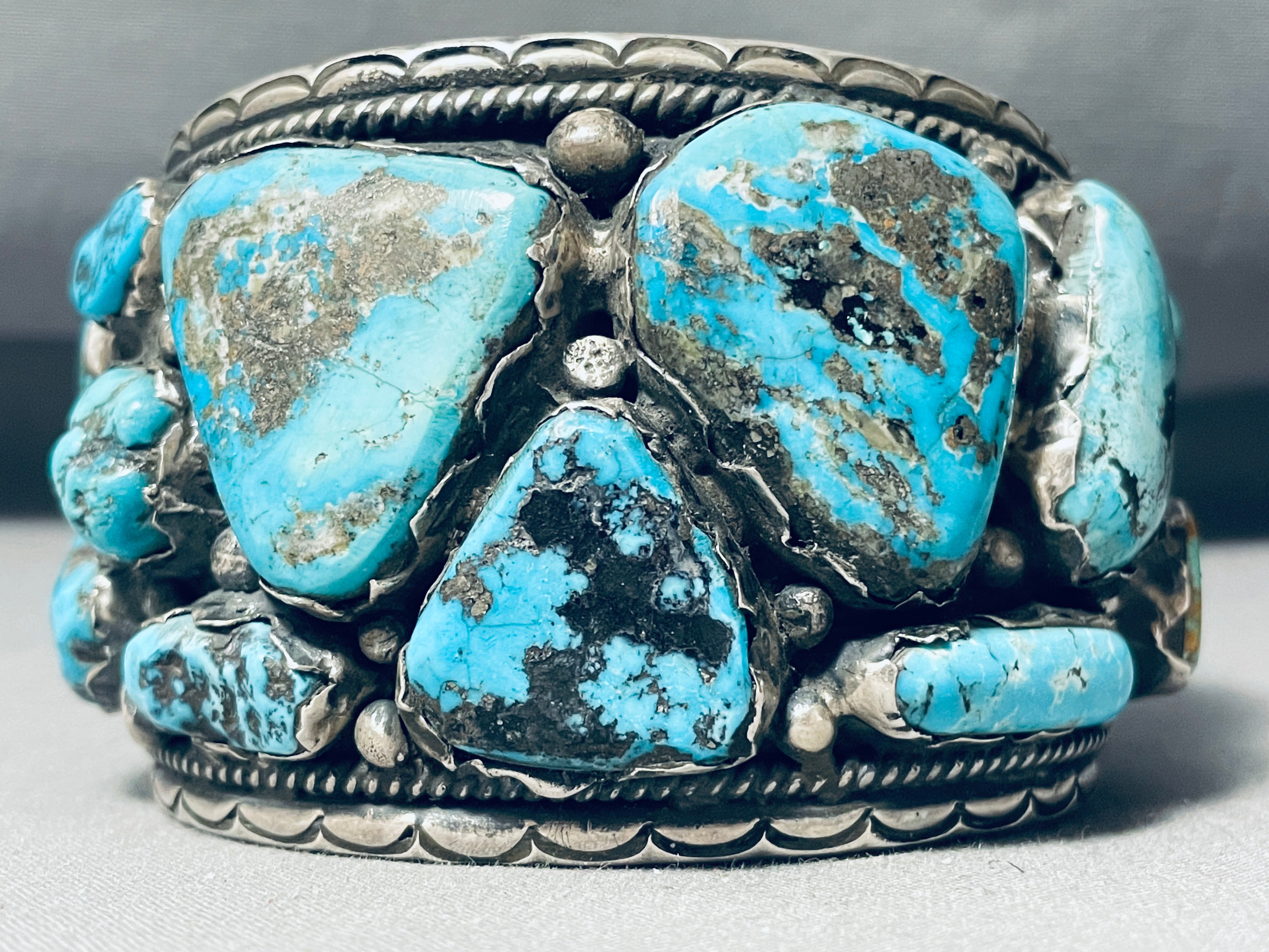 174 Gram Monster Men's Vintage Native American Navajo Turquoise Sterling Silver Bracelet - Handmade Southwest Jewelry for Gifts, Boho Fashion & Tribal Style Accessories