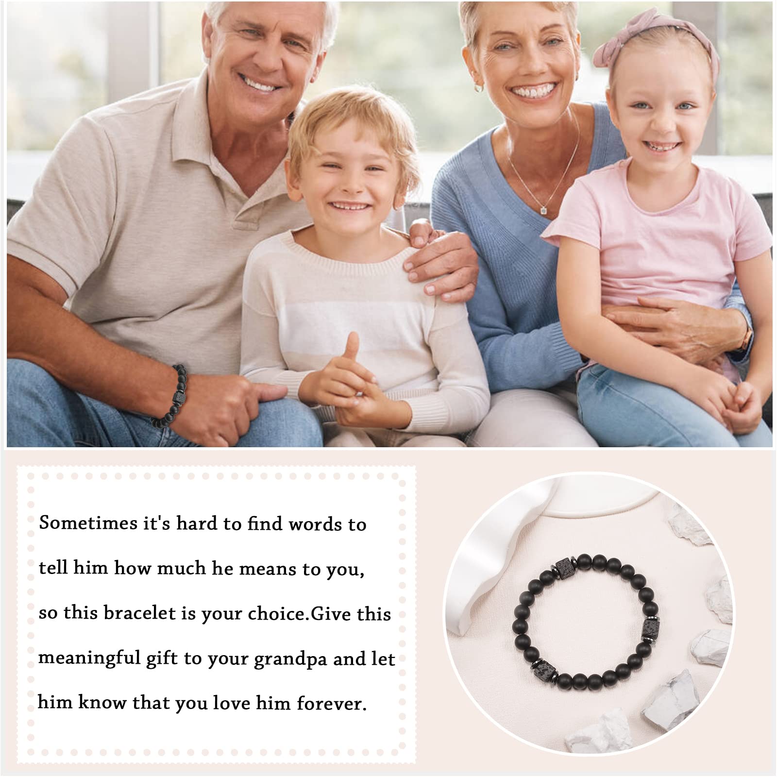 FANCIBAND Natural Stone Bead Bracelet for Men - Perfect Gift for Dad, Grandpa, Stepdad, Boyfriend, Brother | Father's Day, Christmas, Valentine's Day, Birthday, Retirement Gift Idea | Stylish & Meaningful Jewelry for Everyday Wear