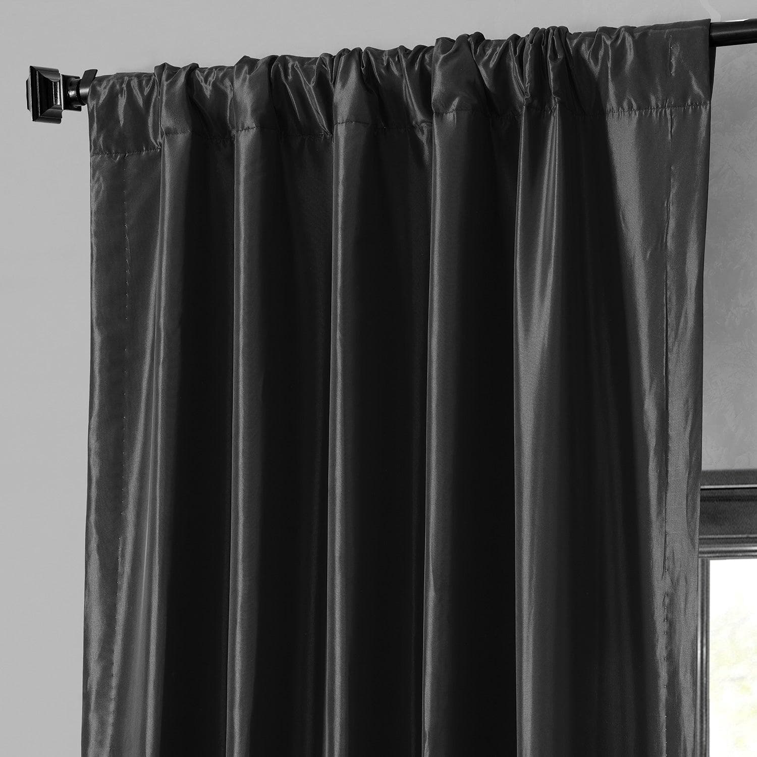 Jet Black Faux Silk Taffeta Blackout Curtains - Thermal Insulated Room Darkening Drapes for Bedroom, Living Room & Home Theater (Set of 2 Panels)