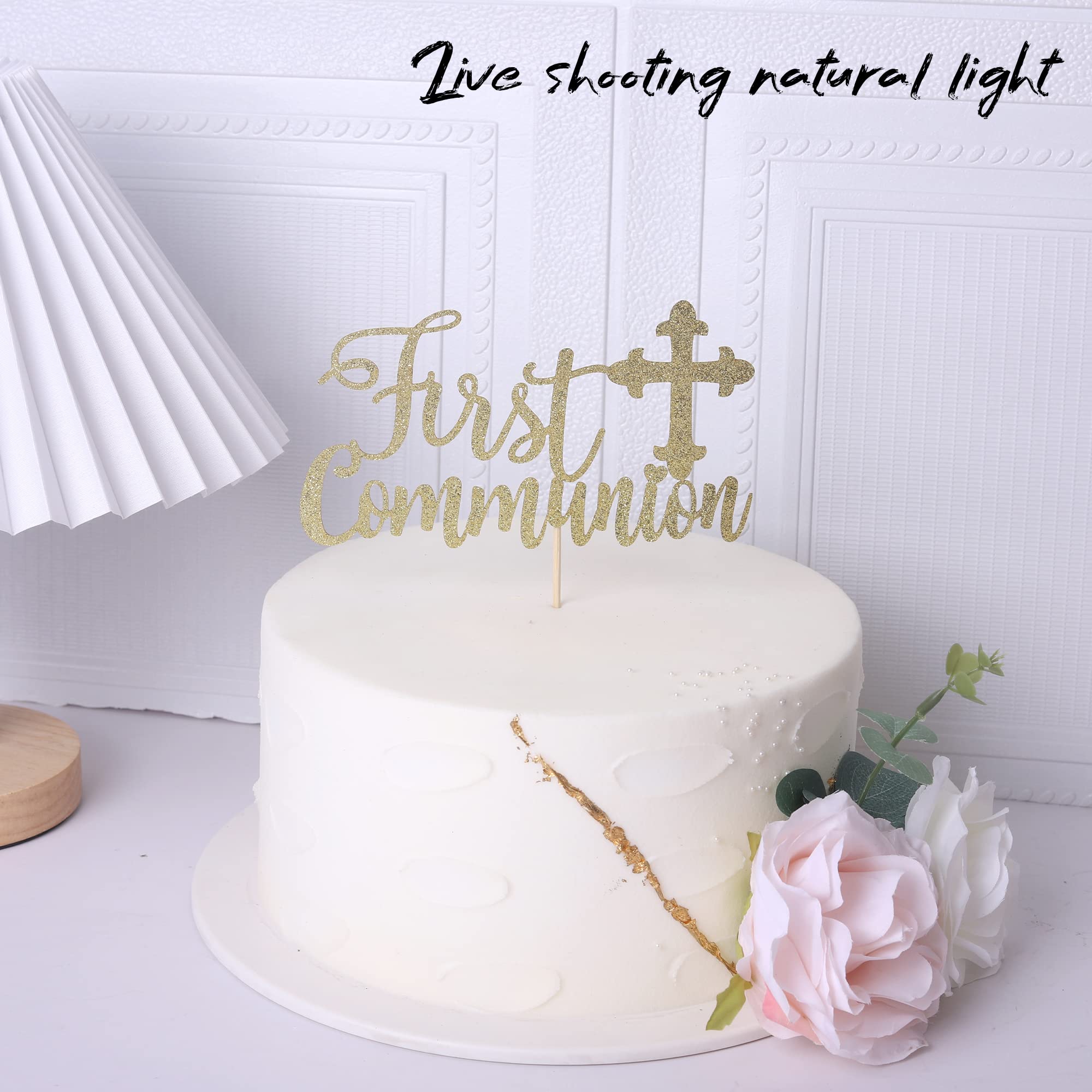 1 Pack Gold Glitter Cross Cake Topper - First Communion Cake Decoration for Baptism, Baby Shower & Birthday Party - Religious Cross Cake Picks for Christian Celebrations (Perfect for Church Events, Family Gatherings & Holiday Desserts)