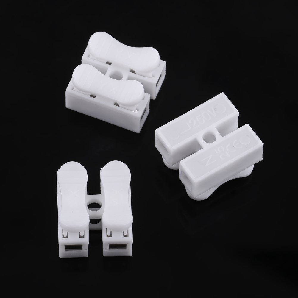 100pcs Spring Clamp Terminal Connectors - 10A 220V 2 Pin Quick Push Wire Connectors, White Spring Clamp Terminal Blocks for Secure Electrical Wiring - Perfect for DIY Projects, Home Appliances, and Automotive Electrical Connections