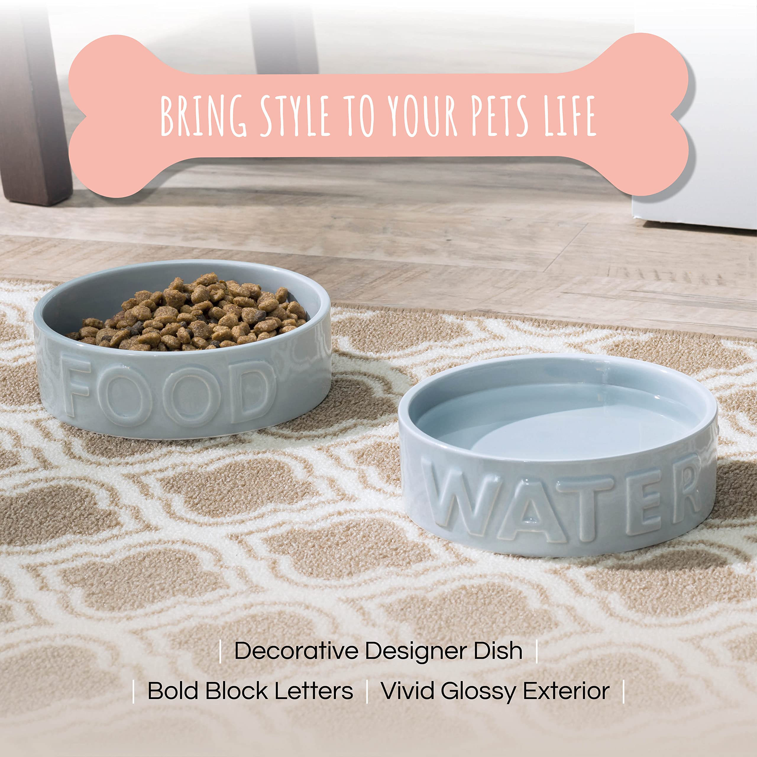 Park Life Designs Pet Bowl - Classic Water Bowl for Dogs & Cats | Medium Size, Grey | Durable Ceramic Dish for Indoor & Outdoor Use