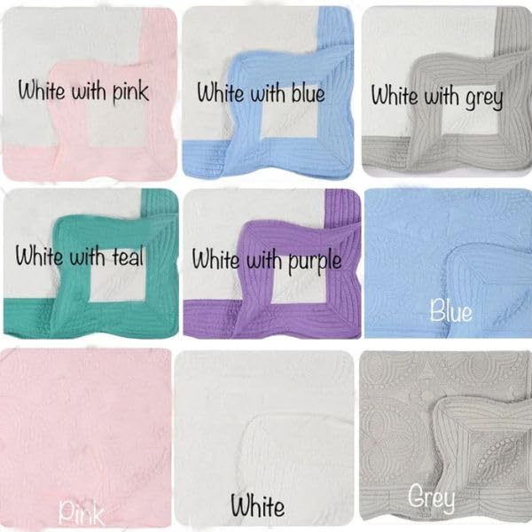 Custom Monogrammed Baby Quilt Blanket - Personalized Embroidered Name Heirloom Blanket | Super Soft & Cozy Cotton with Scalloped Edges | Perfect Baby Shower Gift, Nursery Decor & Newborn Keepsake (Style 1)