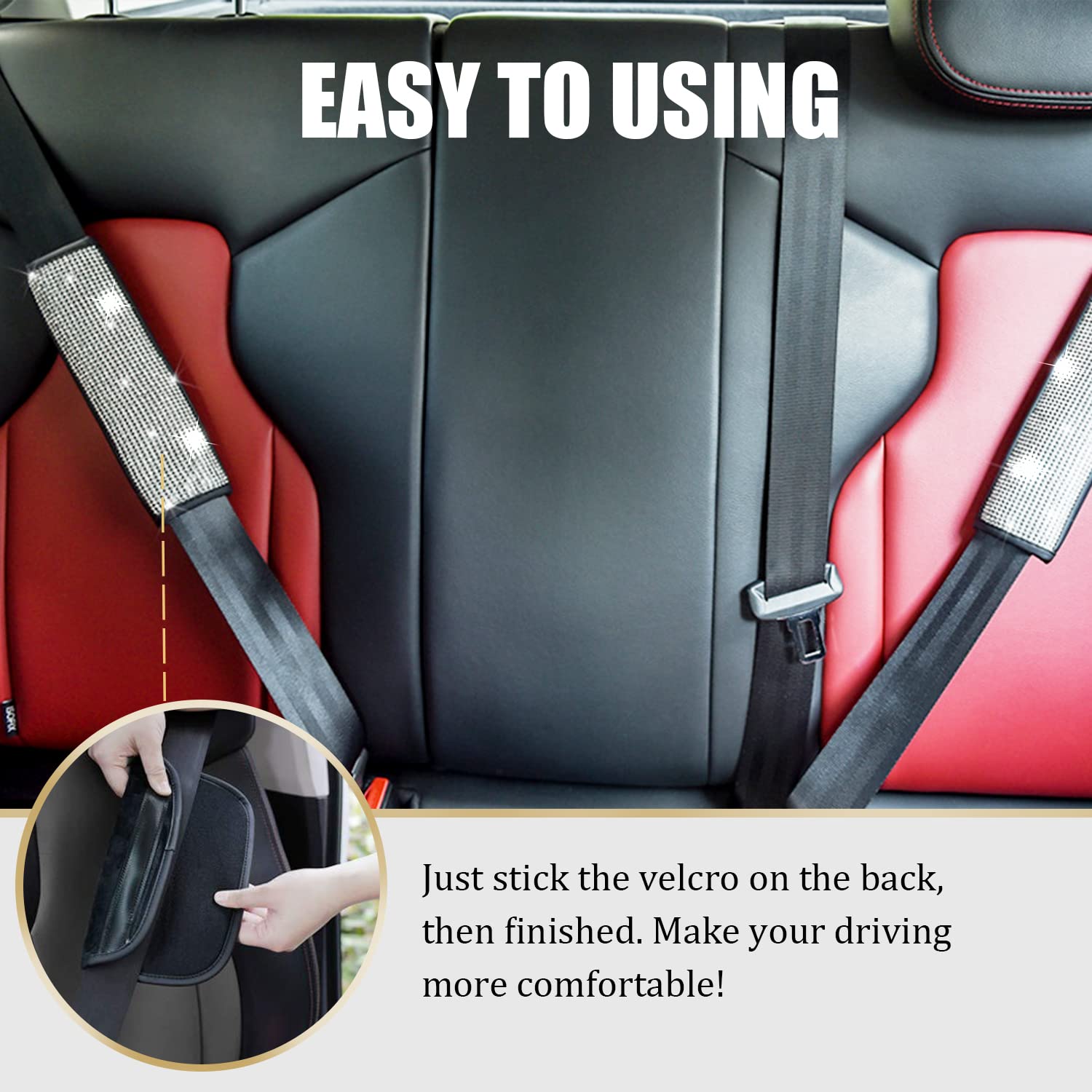 Bling Seat Belt Covers 2-Pack - Universal Car Accessories for Women - Silver (SUV/Truck/Car) - Comfort & Style Driving