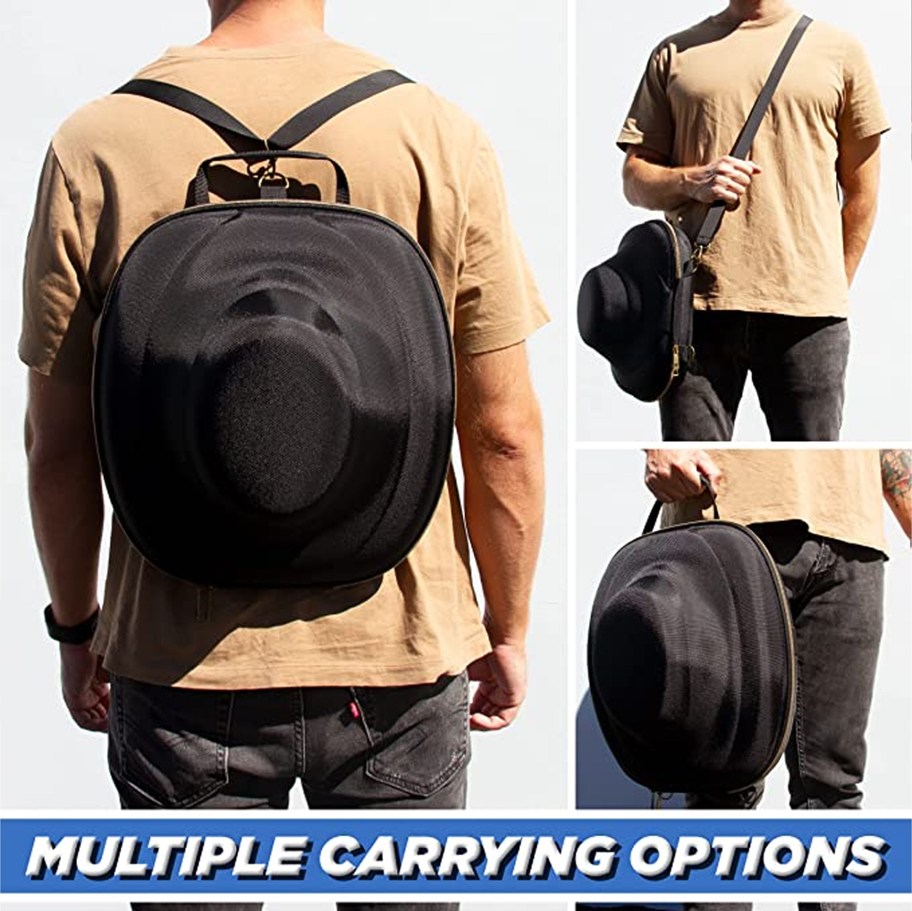 CASEMATIX Premium Hat Travel Case for Fedora, Panama, Bowler Hats - Durable Shoulder Strap & Protective Insert for Wide-Brim Hats Up to 3