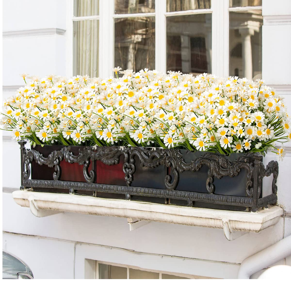 UV Resistant Artificial Daisies Flowers - 20 Bundles Fake Plastic Flowers for Outdoor & Indoor Decoration - Weatherproof Faux Plants for Garden, Patio, Wedding, Home Decor (White)