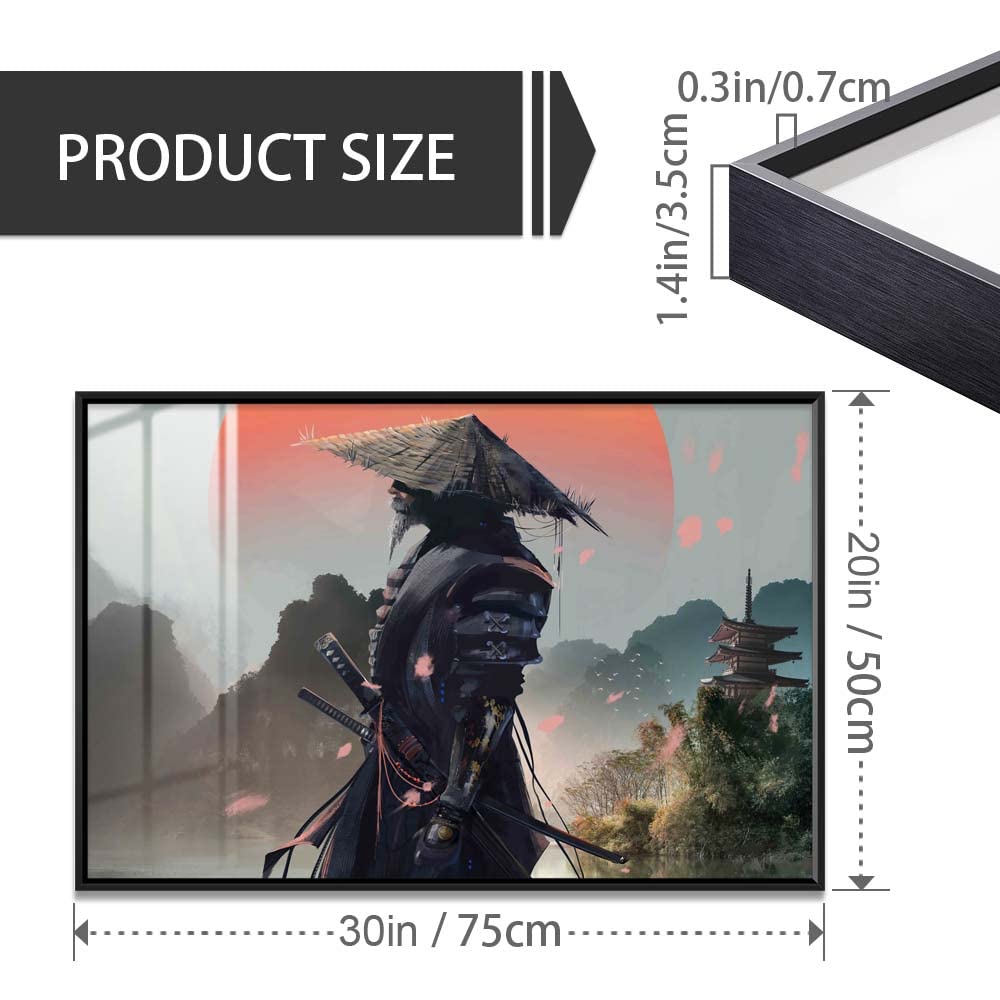 Black Aluminum Framed Sakura Samurai Canvas Wall Art - 30x20 Inch Modern Home Decor for Living Room, Bedroom, Bathroom, Kitchen & Study - Perfect Gift Idea for Anime & Japanese Culture Enthusiasts | Adds Elegant Asian Touch to Contemporary Spaces
