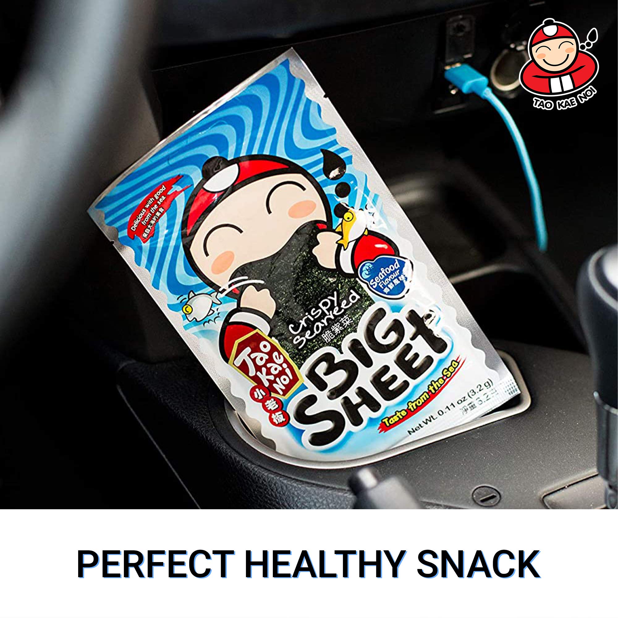 Crispy Thai Seaweed Snacks by Tao Kae Noi | Seafood Flavor Nori Chips | Healthy Low-Calorie Snack for Kids & Adults | 12 Individually Wrapped Sheets (3.2g each) | Perfect for Lunchboxes, Office Snacks & On-the-Go Healthy Eating