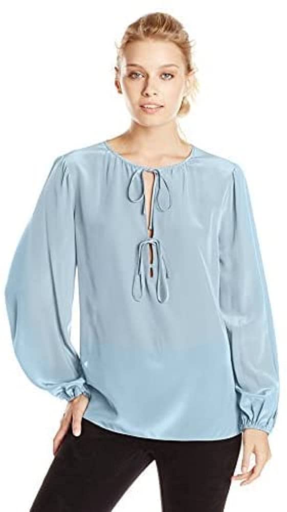BCBGMAXAZRIA Women's Evanna Blouse - Elegant Flowy Chiffon Top with V-Neck & Long Sleeves for Work, Party & Special Occasions