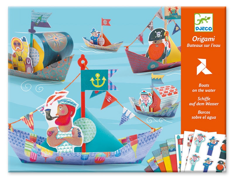 Djeco Origami Floating Boats Kit for Kids - Fun DIY Paper Craft for Pools, Baths & Outdoor Water Play