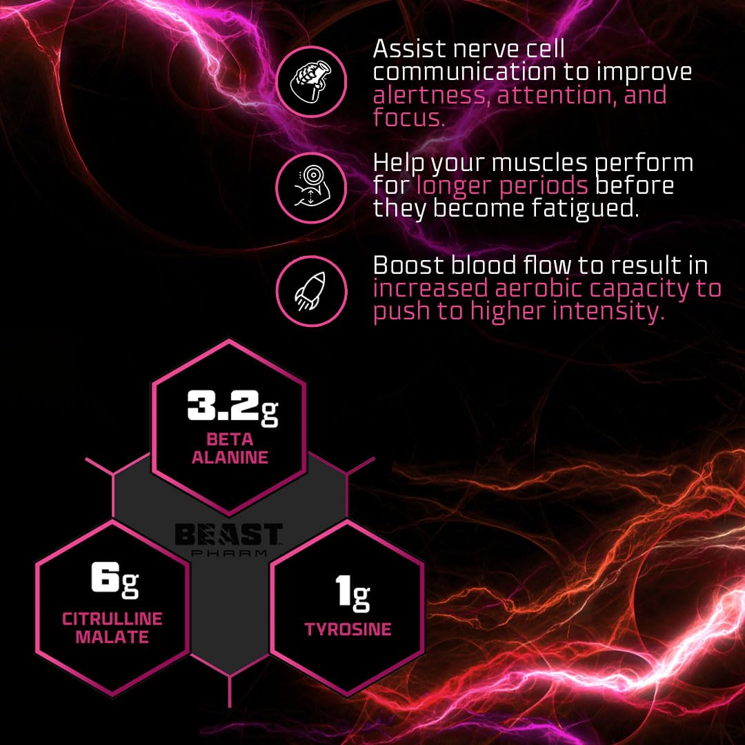 Beast Pharm STIM Pre Workout Powder 390g - Sour Cherry Flavor | Energy & Focus Booster for Gym, Fitness & Bodybuilding | Pre-Workout Supplement for Men & Women
