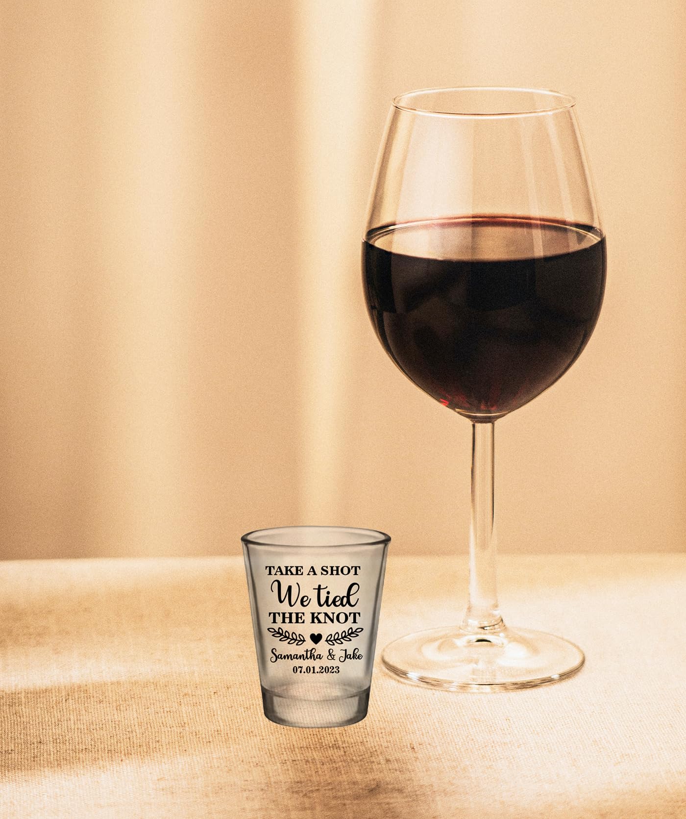 Bulk Set of 1.75oz Wedding Shot Glasses - 'Take A Shot We Tied The Knot' Bridal Party Favors - Perfect for Wedding Receptions, Bachelorette Parties & Anniversary Celebrations