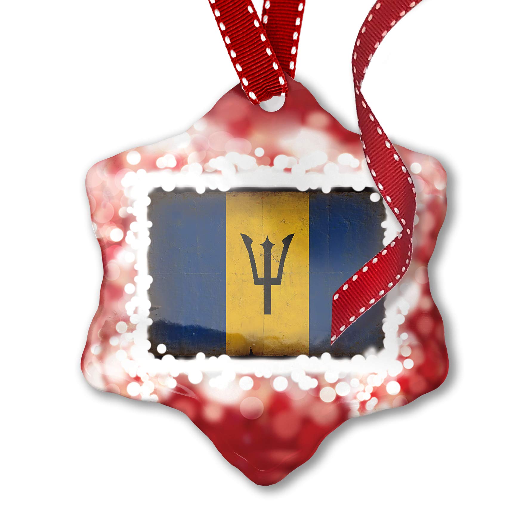 Vintage Barbados Flag Christmas Ornament - Red Holiday Decor for Tree, Home, and Festive Celebrations
