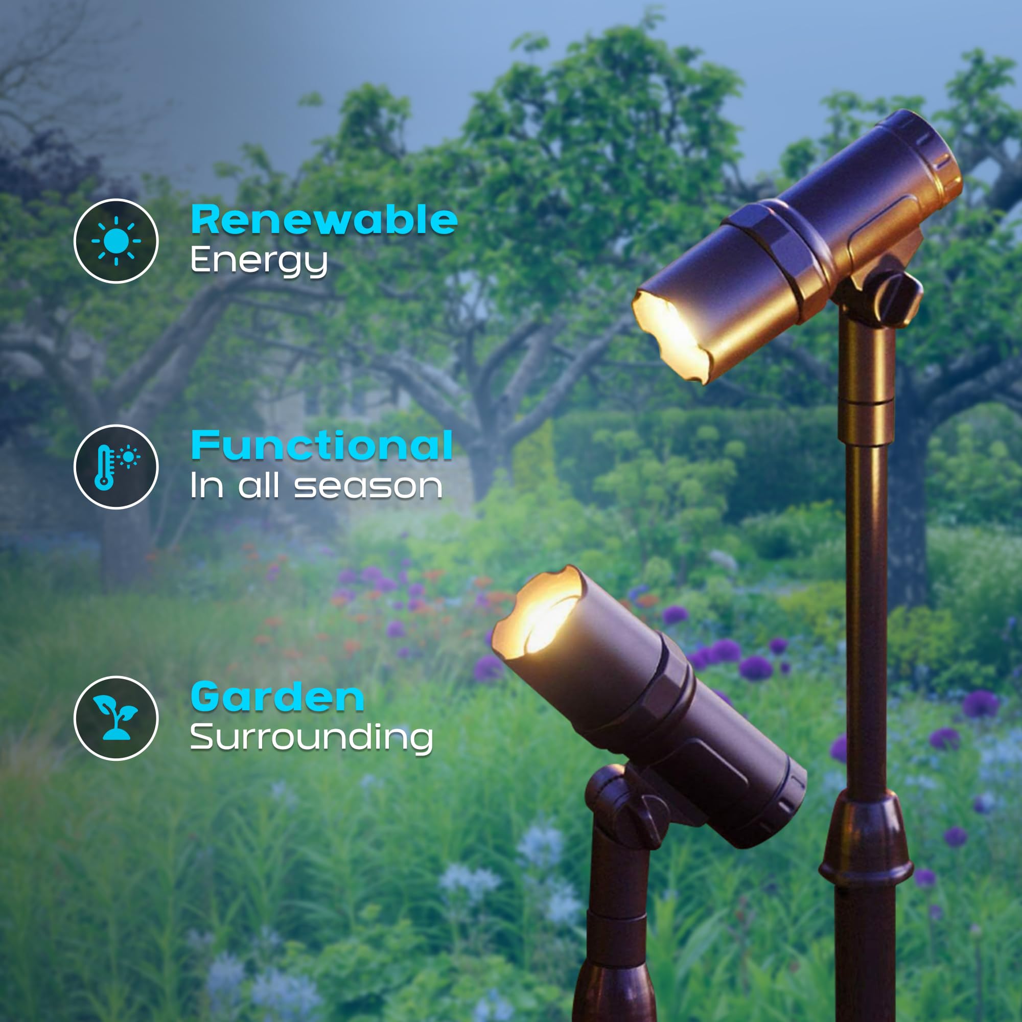 2 Pack LED Solar Spotlight - 50 Lumens Adjustable Height Waterproof Outdoor Lights for Yard, Garden, Patio with 15