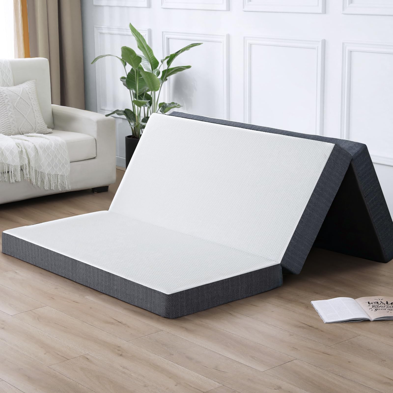YUGYVOB 4-Inch Folding Mattress Twin Size - Foldable Memory Foam Mattress with Non-Slip Bottom & Removable Washable Cover - Perfect for Camping, Guest Beds, RV, Dorm Rooms & Sleepovers (75