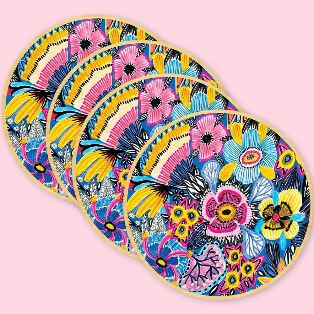Premium Blue Garden Australian Wooden Coaster Set - 6 Pack Natural Wood Drink Coasters for Home, Bar, Office - Protect Tables from Stains & Heat
