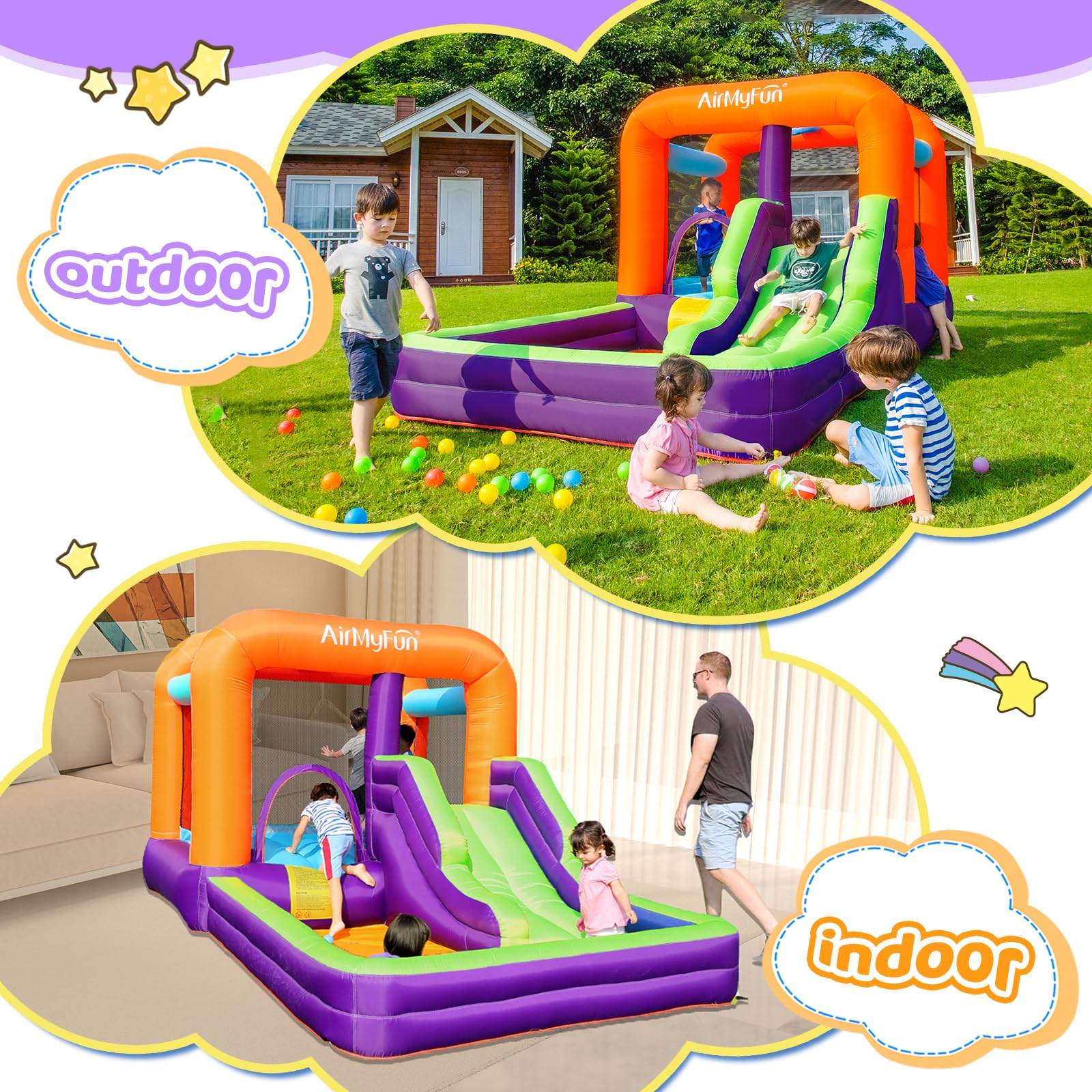 **AirMyFun Inflatable Bouncy House for Kids - Outdoor & Indoor Jumping Castle with Blower, Slide, and Bounce Area - Perfect for Birthday Parties, Backyard Play, and Family Gatherings**