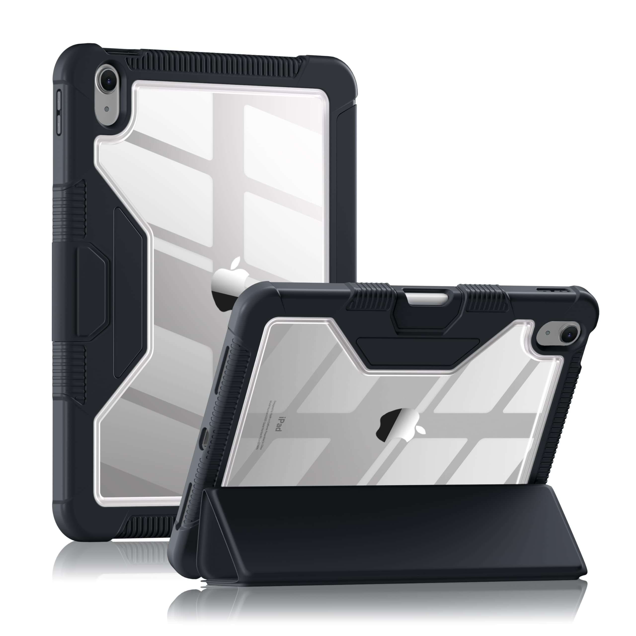 Mastten iPad Pro 11 Inch Case (A16 11th/10th Generation 2025/2022 Model) - Clear Back Protective Cover with Trifold Stand, Apple Pencil Holder & Auto Sleep/Wake Function - Perfect for Work, Study, Travel & Home Use (Black)