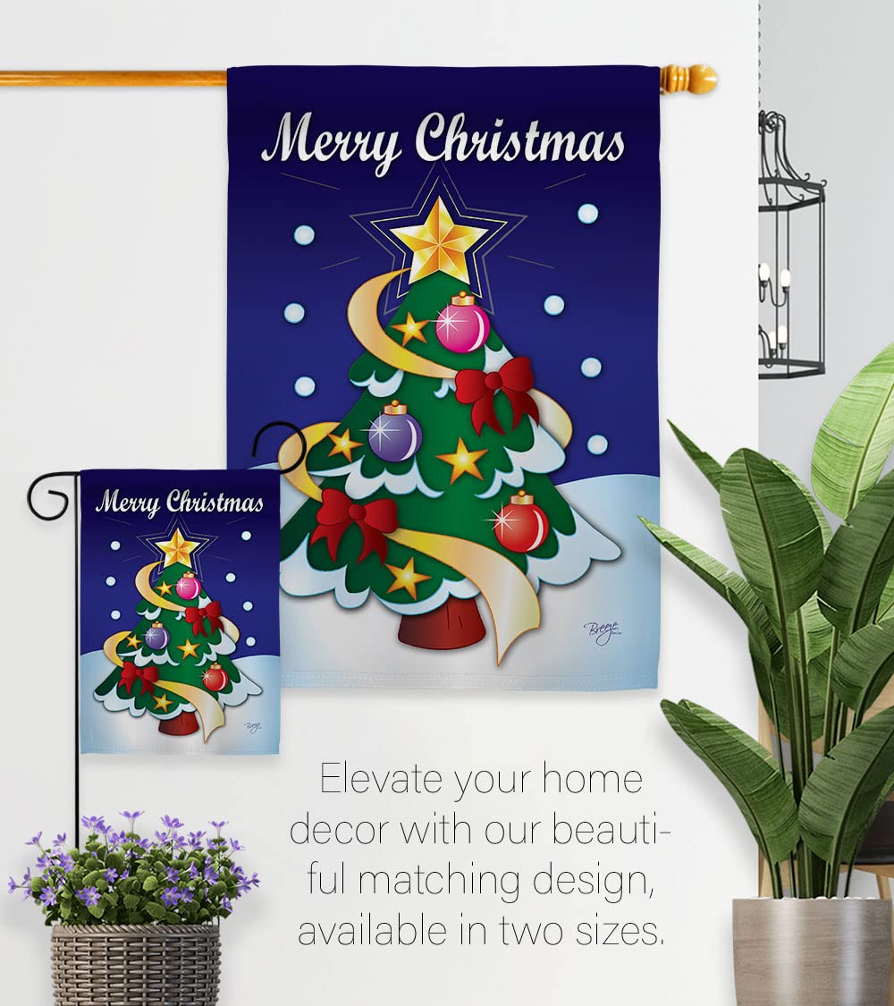 Merry Winter Christmas House Flag Set 28x40 with Pole - Holiday Yard Decor