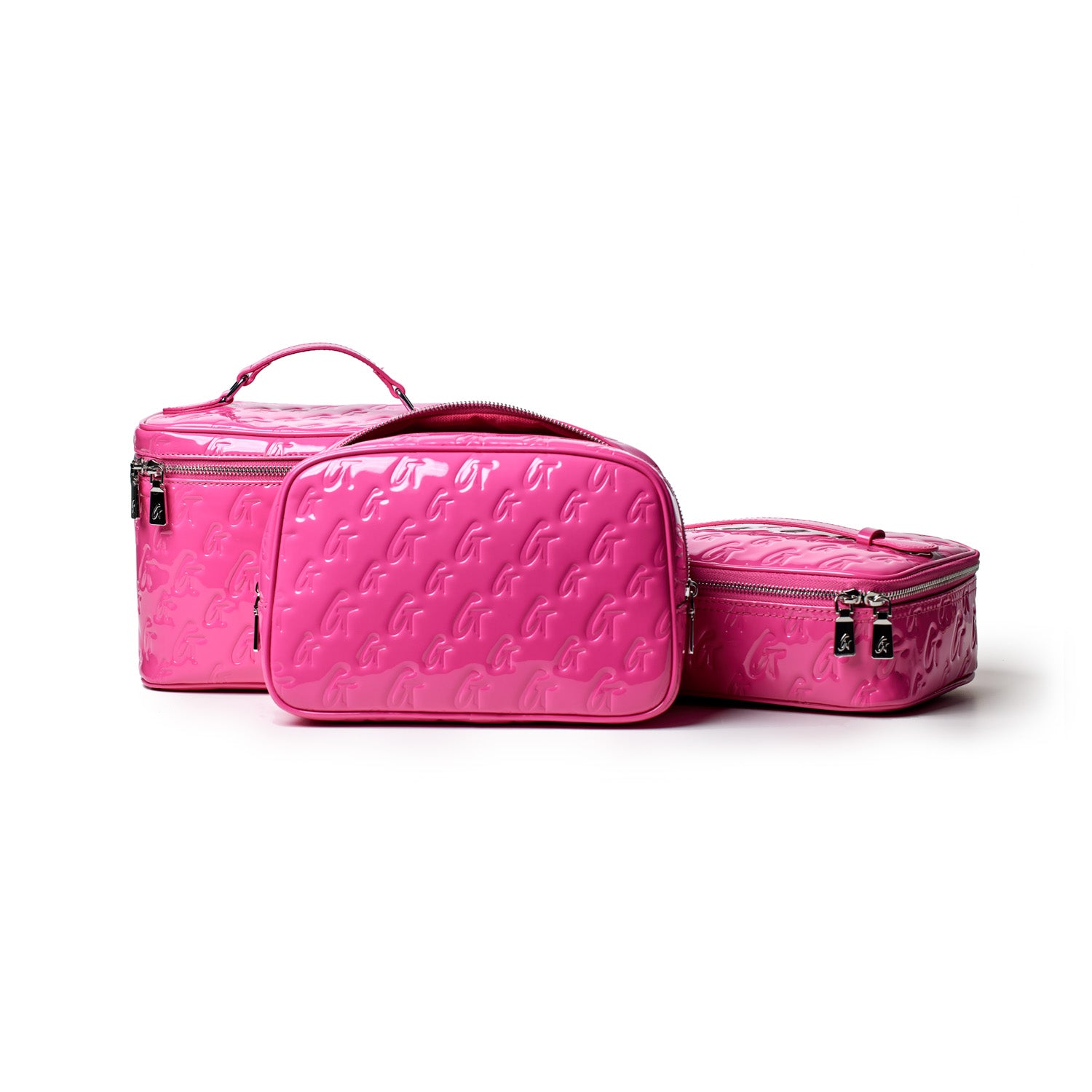 Small Monogram Toiletry Bag with Mirror - Hot Pink | Travel Cosmetic Organizer for Women & Men | Perfect for Gym, Vacation & Daily Use
