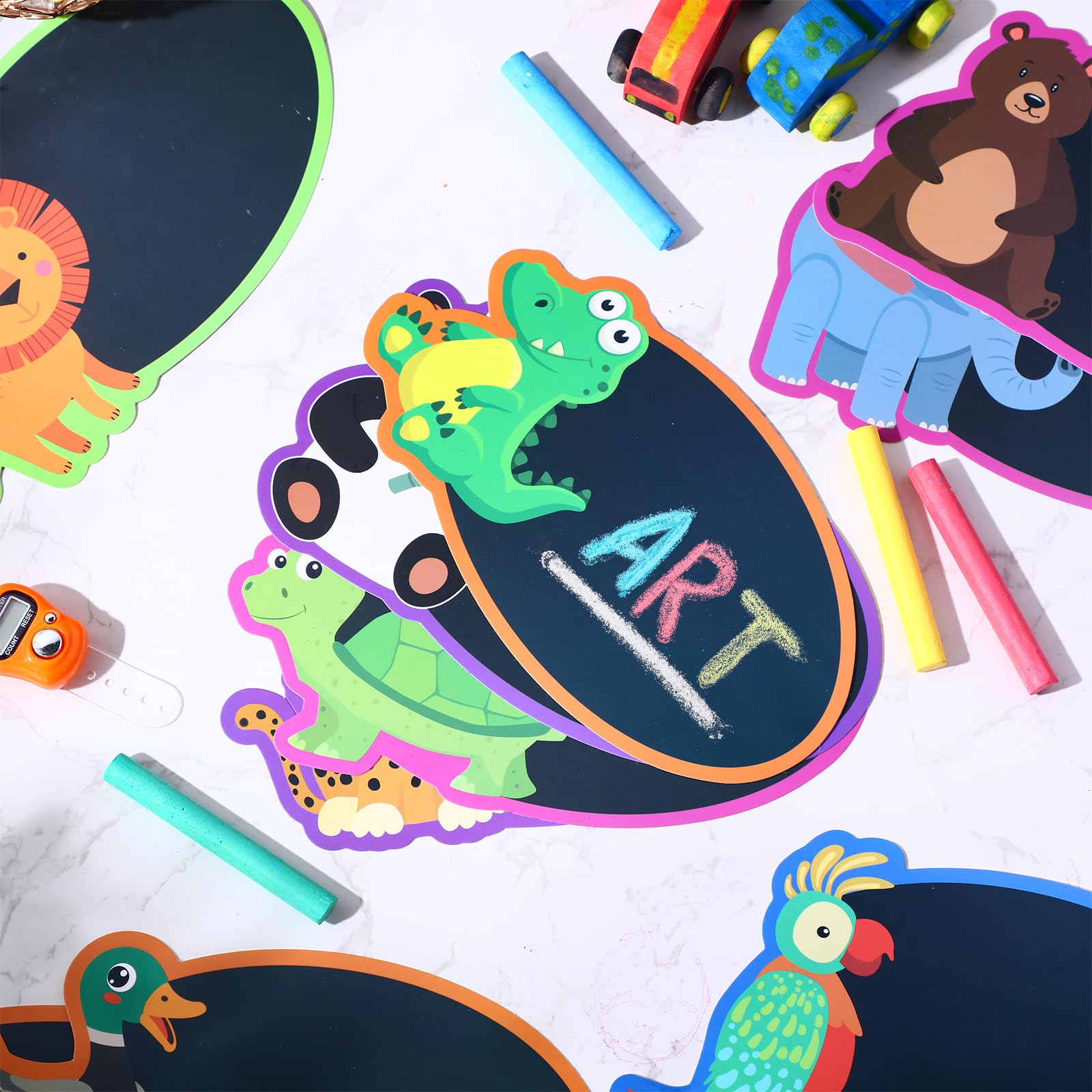 48 Pcs Mini Safari Animal Chalkboards - Small Chalk Boards for Kids 3+, Birthday Party Favors, Classroom Learning Tool for Kindergarten & Preschool - Perfect for Sidewalk Art, Outdoor Play & Educational Activities