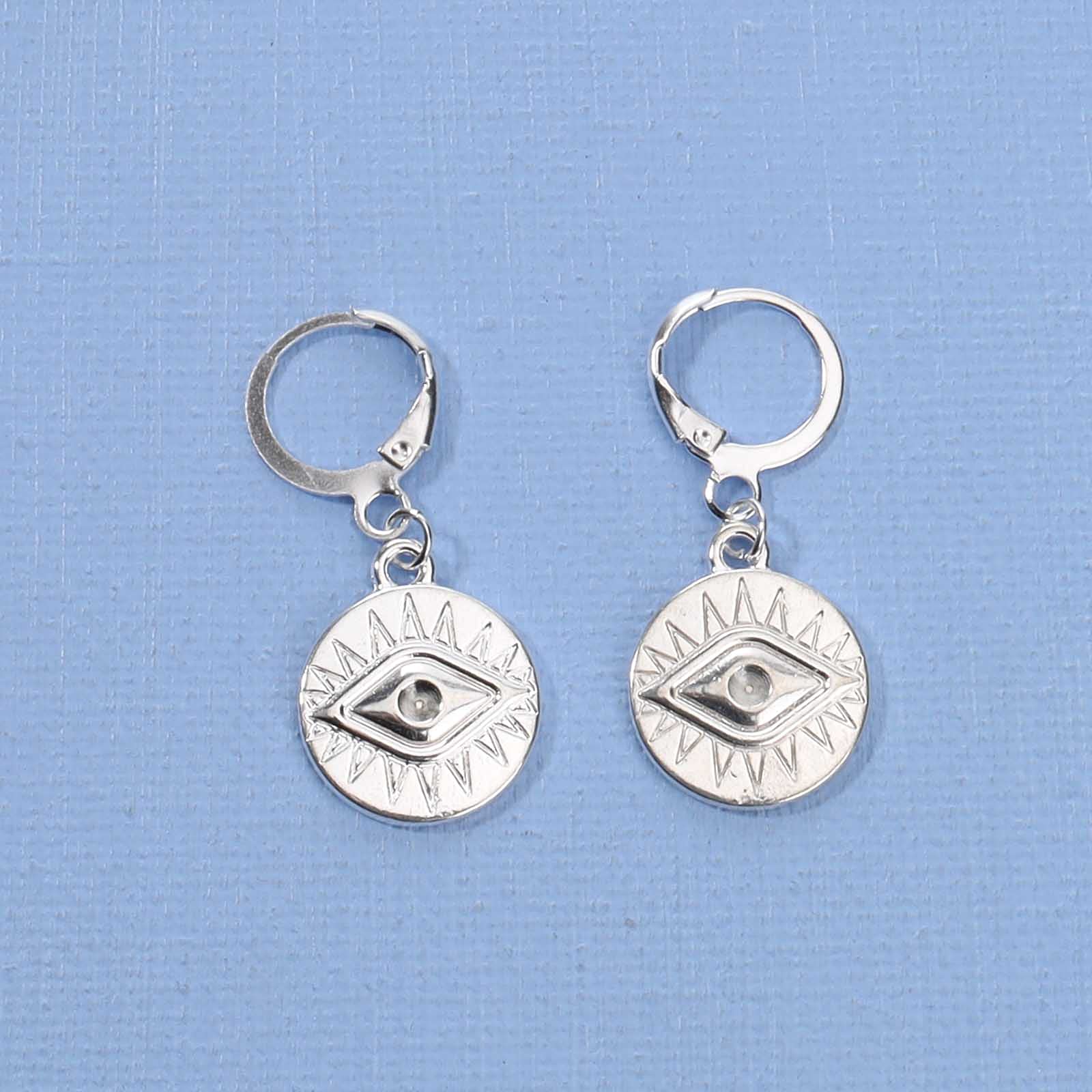 Evil Eye Coin Drop Earrings - Sterling Silver Vintage Hoop Earrings with Lucky Charm Protection - Women's Boho Jewelry for Everyday Wear, Gift Giving & Spiritual Protection