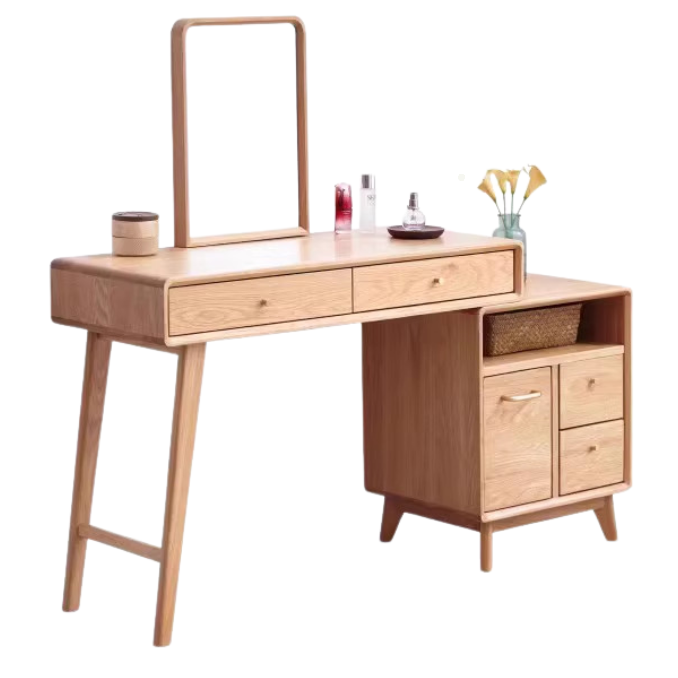 Solid Oak Wood Extendable Vanity Dressing Table with Mirror - Perfect for Bedroom Makeup & Jewelry Storage