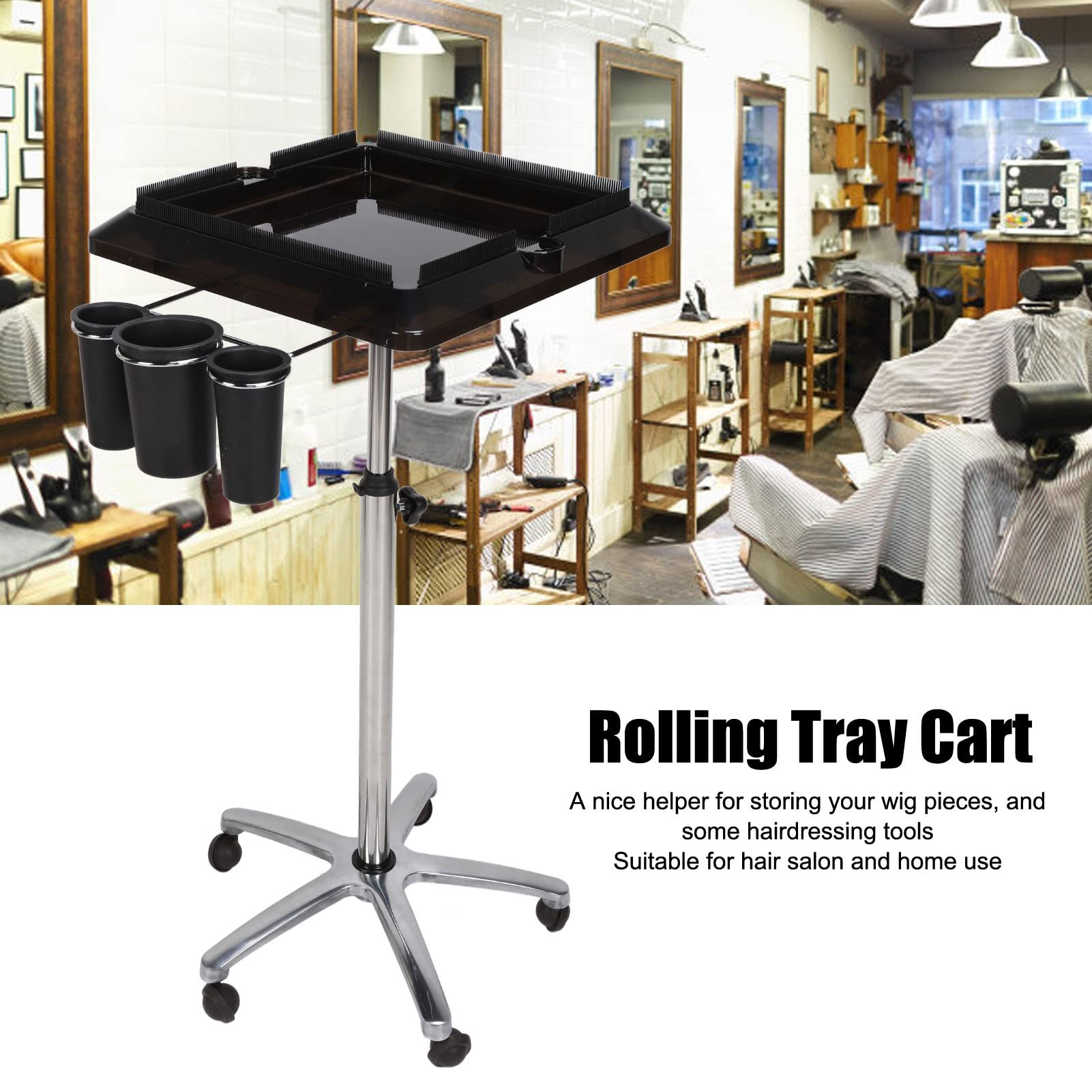 Adjustable Rolling Salon Tray Cart with Tool Holders - Mobile Hairdressing Utility Cart for Stylists | Perfect for Hair Extensions, Salon Storage & Spa Treatments | Salon Organization & Styling Station Solution