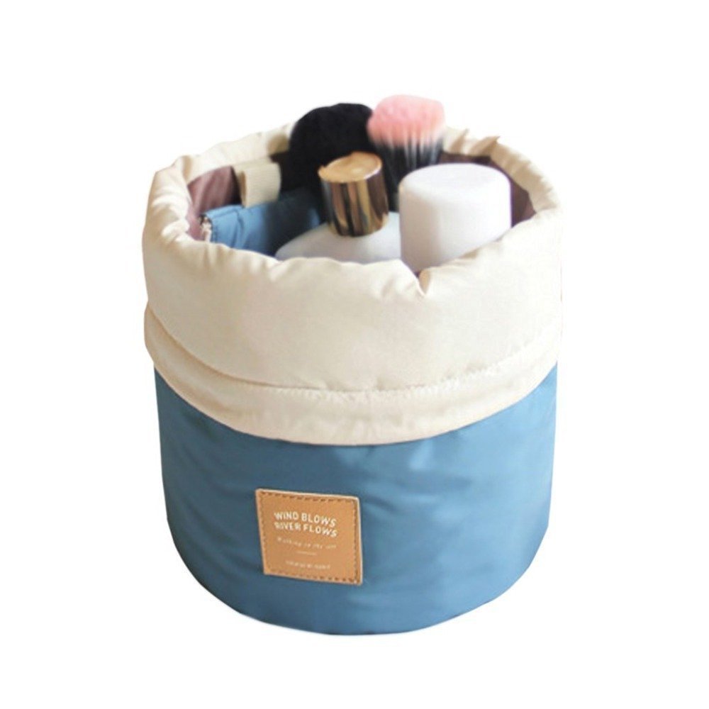 SHREEJIIH Nylon Bucket Barrel Shaped Cosmetic Makeup Bag - Waterproof Travel Organizer Pouch for Women (Multi Color, Pack of 1) | Perfect for Toiletries, Makeup Storage & Weekend Getaways