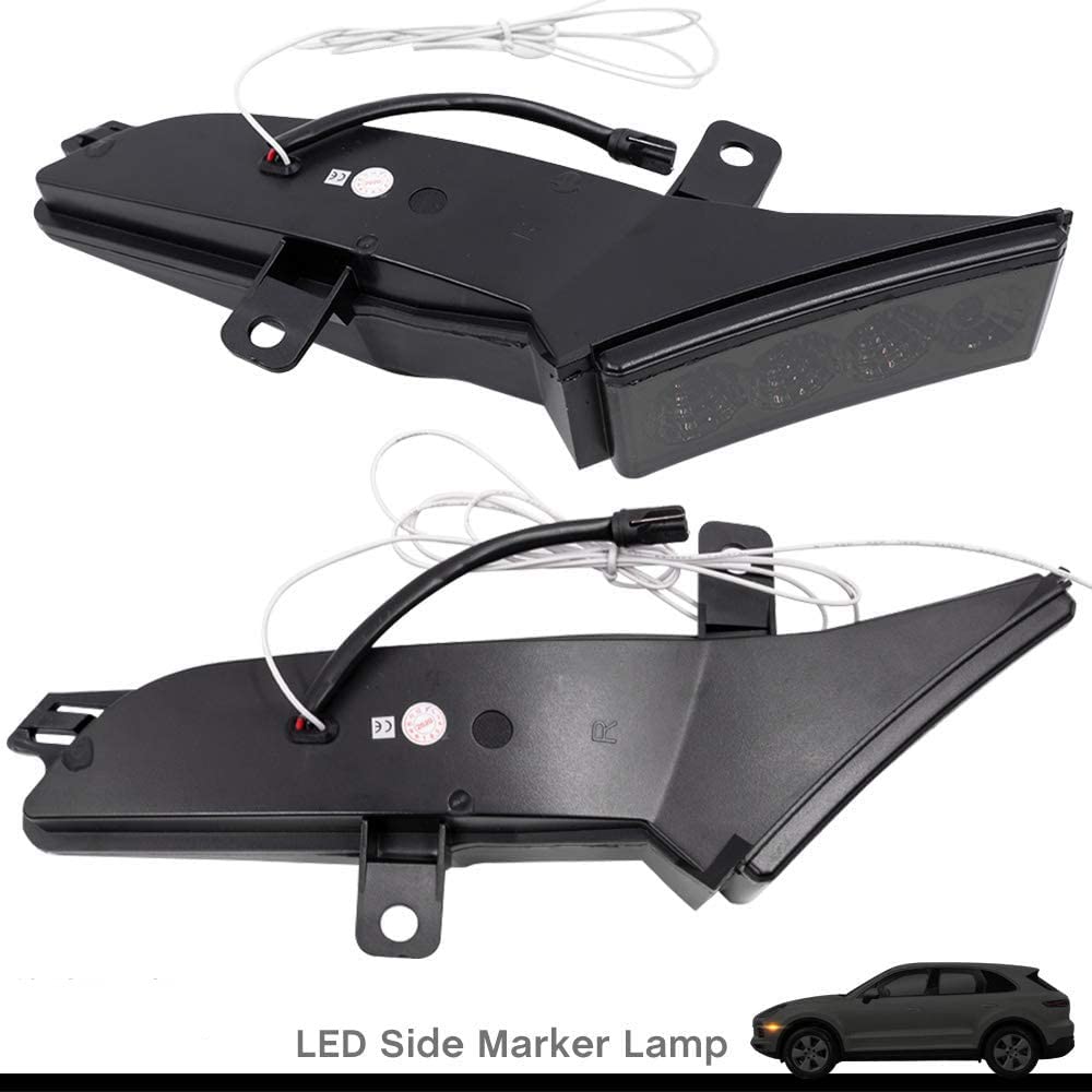 2006-2010 Porsche Cayenne 967 LED Side Marker Lights - Xenon White DRL & Amber Turn Signals with Black Smoked Lens - Direct Replacement for OEM Sidemarker - Perfect for Night Driving & Custom Car Styling