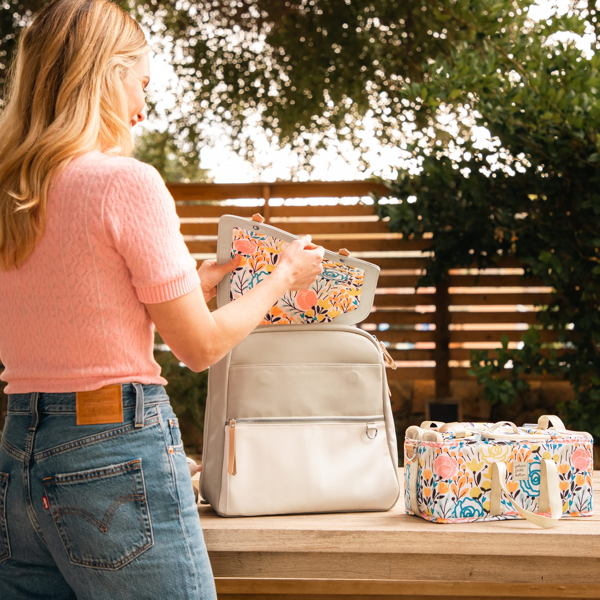 Petunia Pickle Bottom Meta Backpack in Toasted Marshmallow - Stylish Diaper Bag & Travel Backpack for Moms, Perfect for Daycare, Work Commute & Weekend Getaways