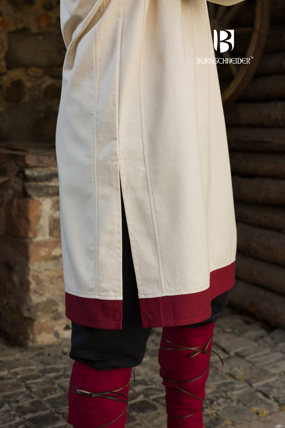 Rus Tunic Tobiasz - Natural & Bordeaux Color Linen Blouse | Bohemian Style Women's Top for Casual Wear, Festivals & Vacation