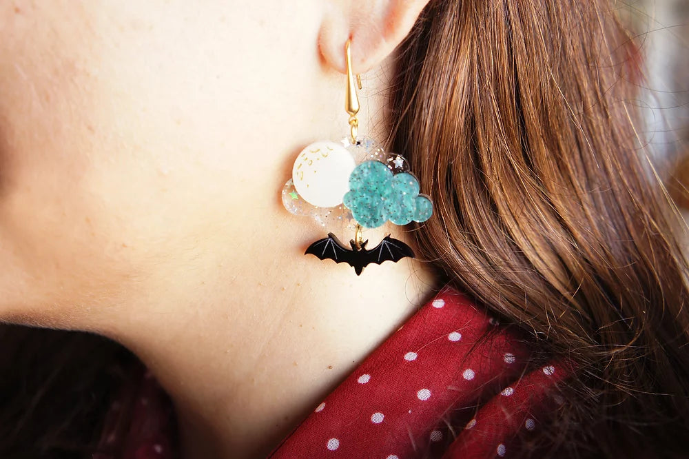 Laliblue Cloud with Bats Halloween Earrings - Spooky Gothic Jewelry for Women | Perfect for Halloween Parties, Cosplay & Gothic Fashion