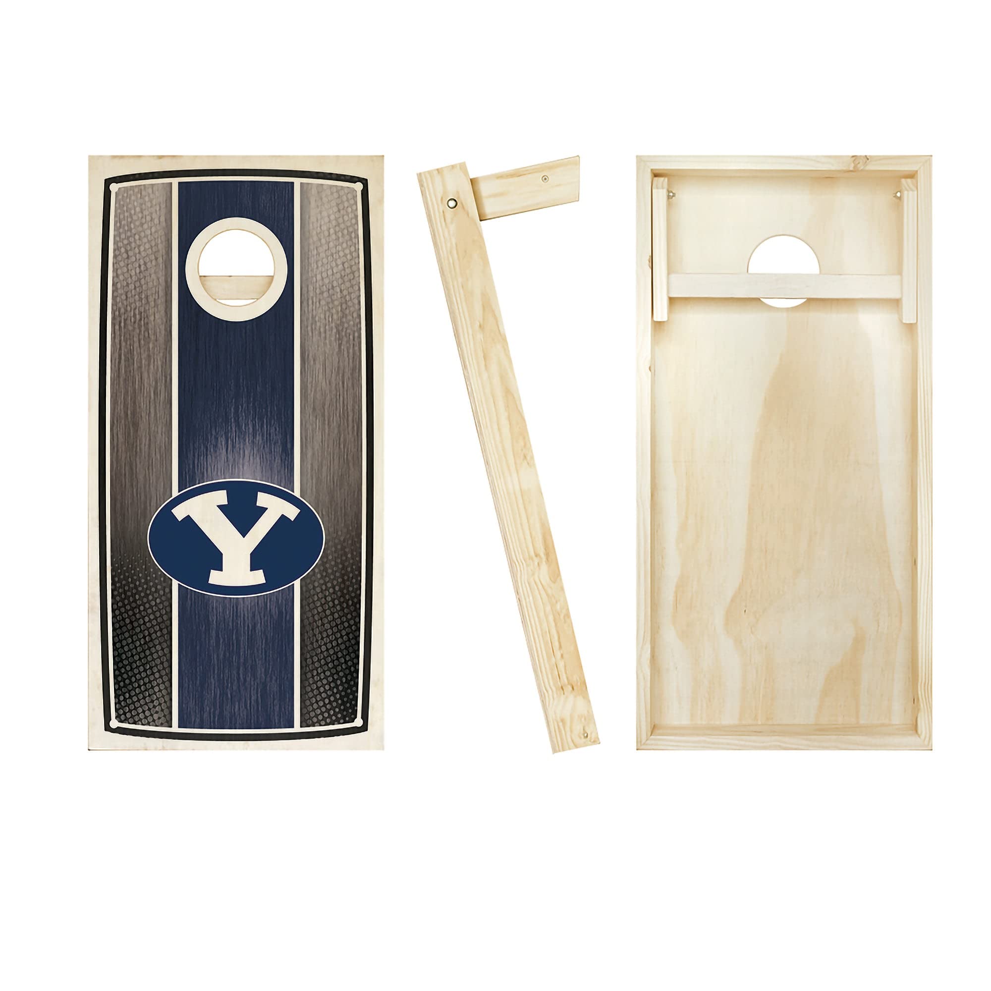 BYU Stained Striped Cornhole Game Set - 2 Boards & 8 Custom Logo Bean Bags for Outdoor Parties, Tailgating, and Backyard Fun