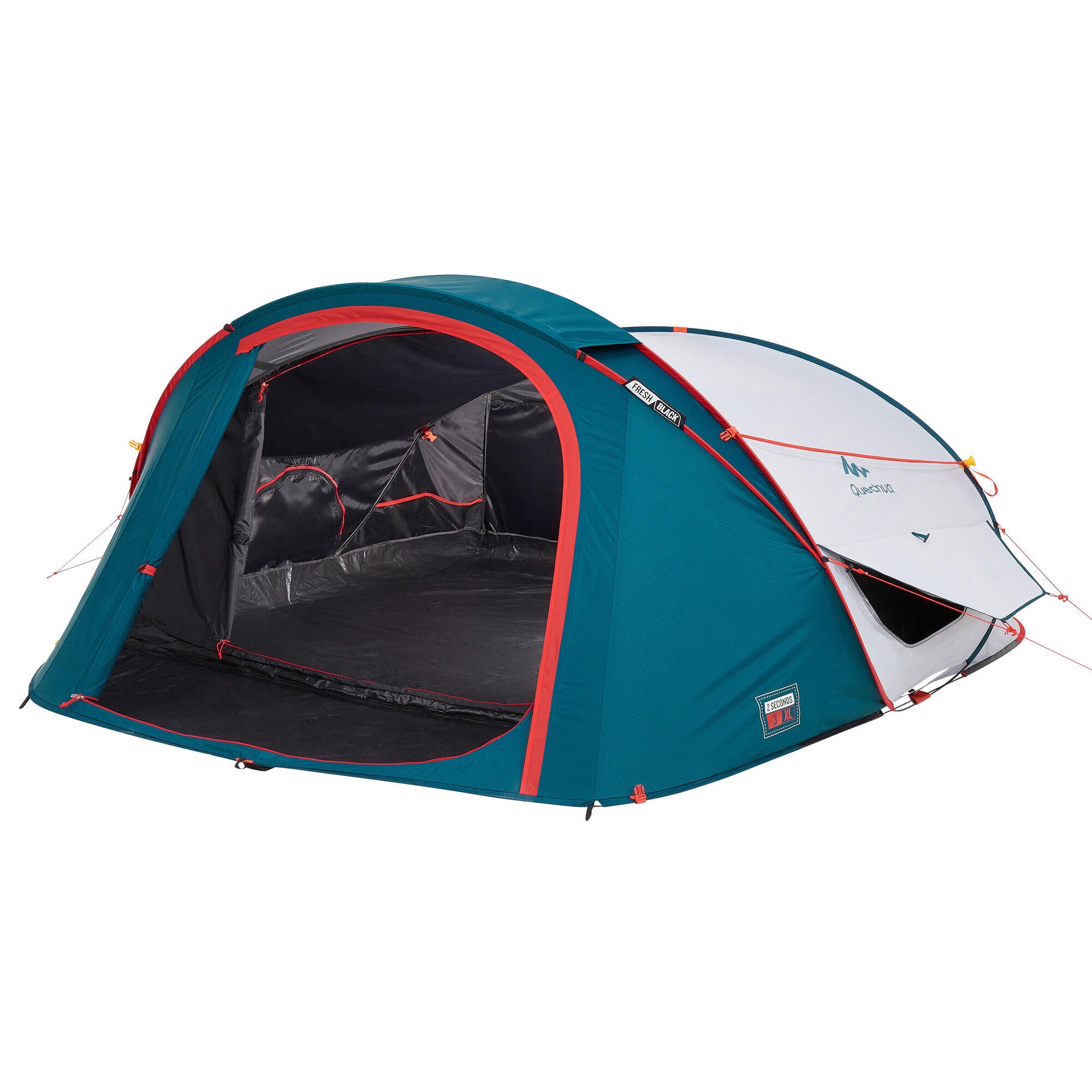 Quechua 2 Second XL Fresh & Black Waterproof Pop Up Camping Tent for 3 Person - Instant Setup for Hiking, Backpacking & Outdoor Adventures
